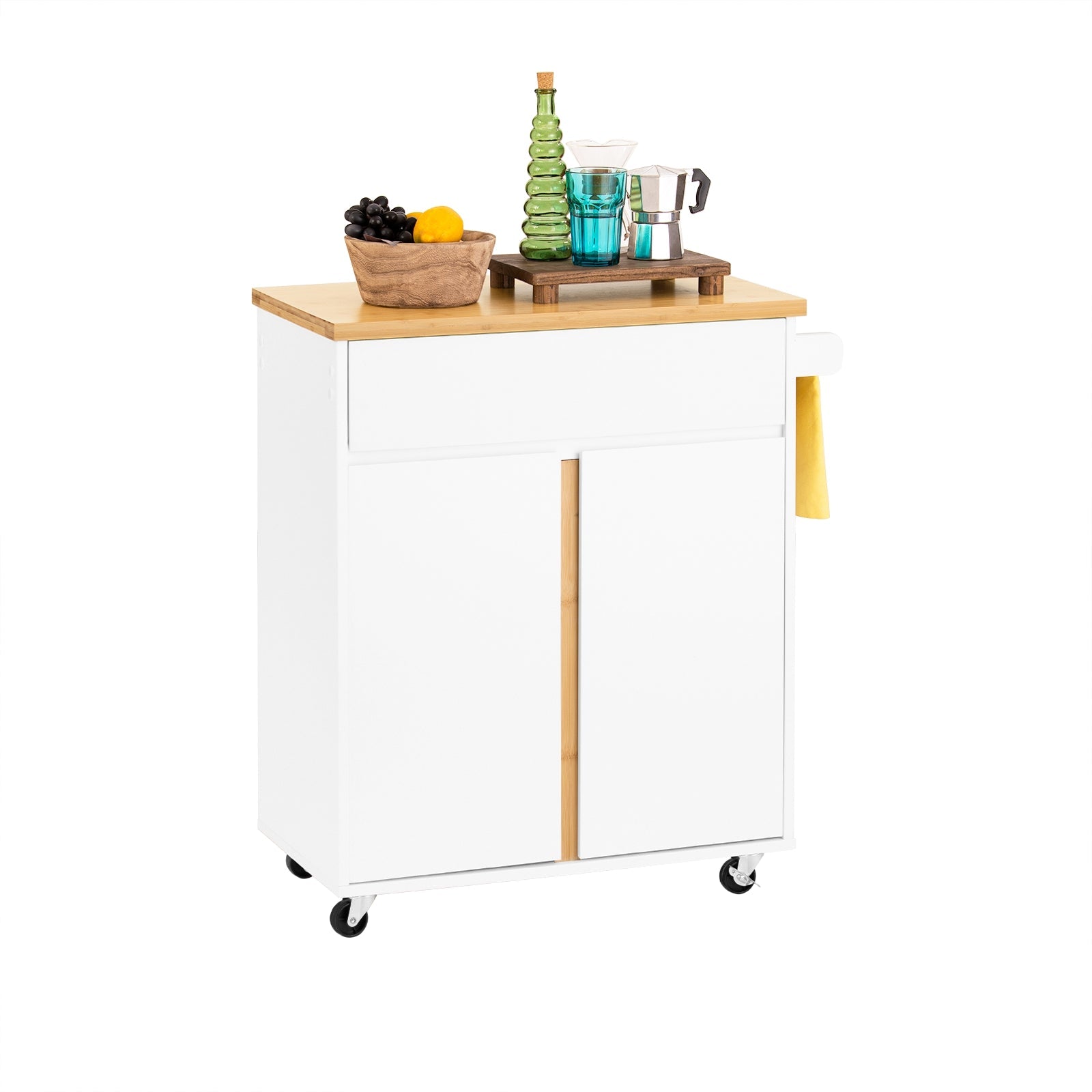 SoBuy FKW125-WN Dessert de Cuisine à Roulettes Chariot de Service avec 1 Tiroirs, 2 Portes, 4 propriétés à l'intérieur