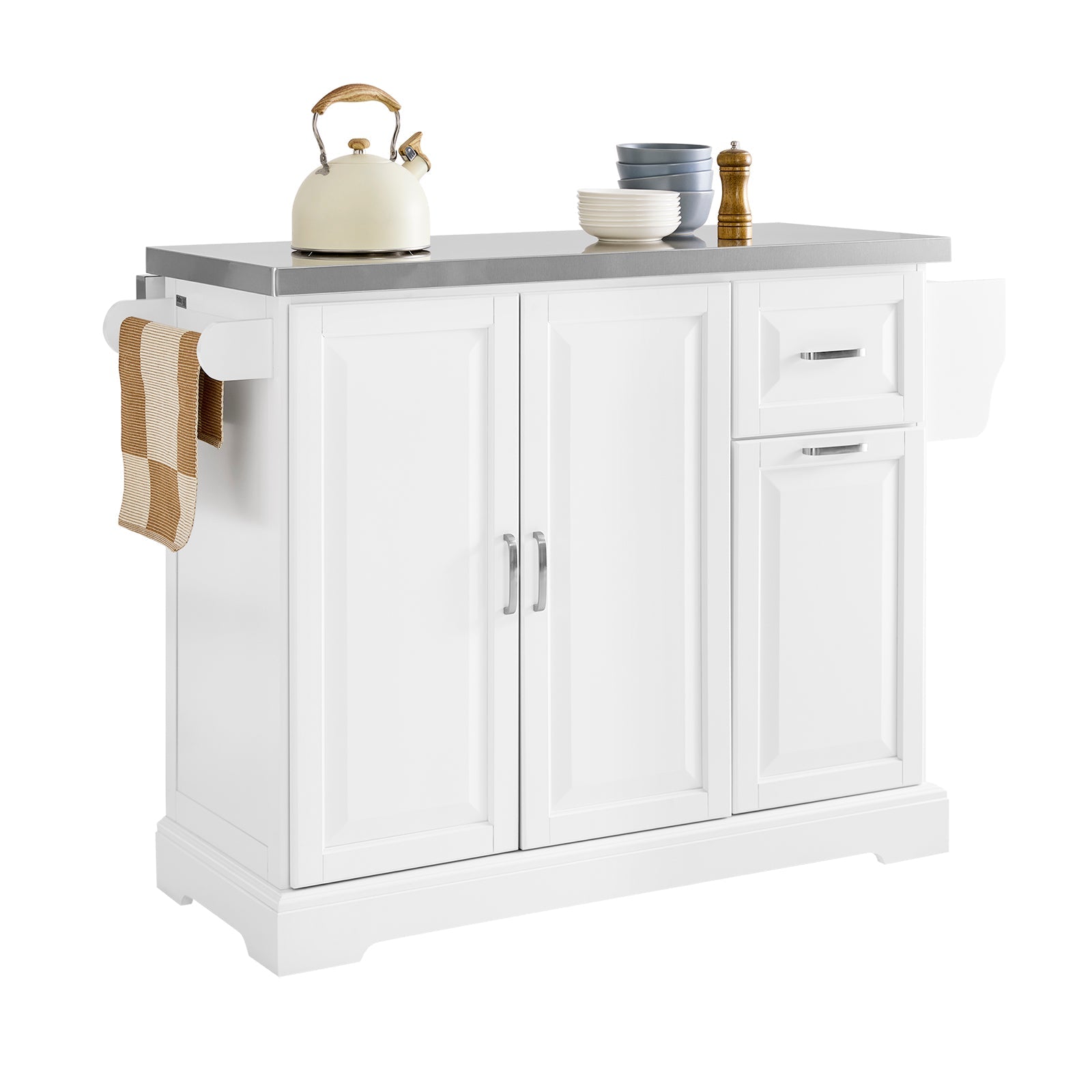SoBuy FKW128-ST Dessert de Cuisine à roulettes, Travail Central avec Plan de Travail Extensible Chariot Mobile pour Cuisine ou Salle à Manger, Meuble de Cuisine avec Rangement Blanc 130 x 46/71 x 91 cm 