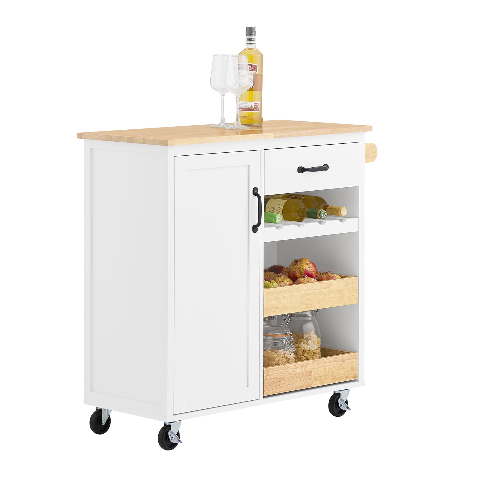 SoBuy FKW131-WN Desserte de Cuisine sur Roues – Meuble Cuisine avec Plan de Travail en Bois de Caoutchouc, Unité de Cuisine Autonome pour Salle à Manger et Station Café 92 x 42 x 87 cm Blanc 