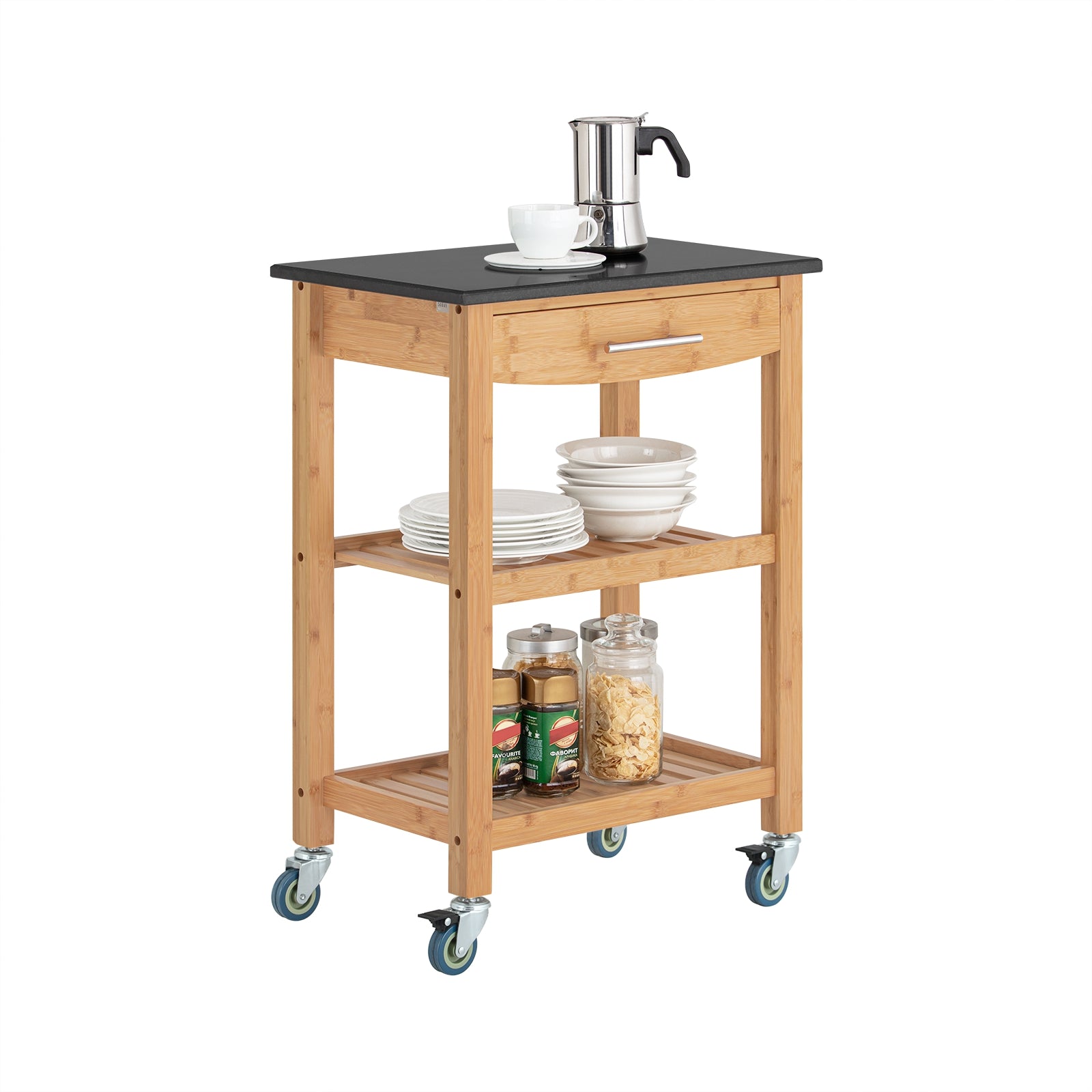 SoBuy FKW28-SCH Chariot de Cuisine, Chariot de service en bambou
