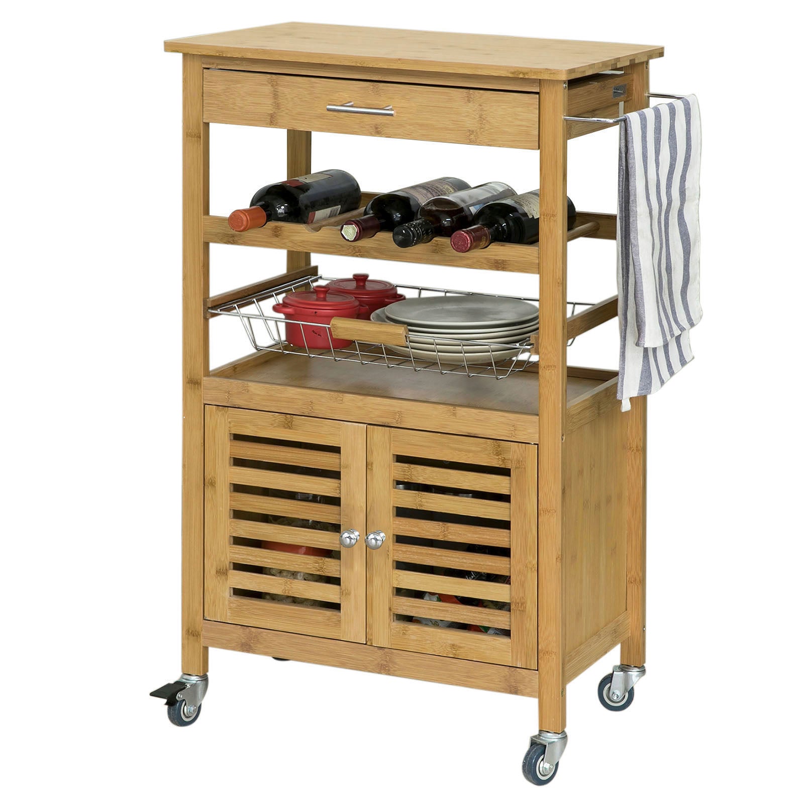 SoBuy FKW53-N Desserte cuisine Table roulette en Bamboo Chariot de cuisine