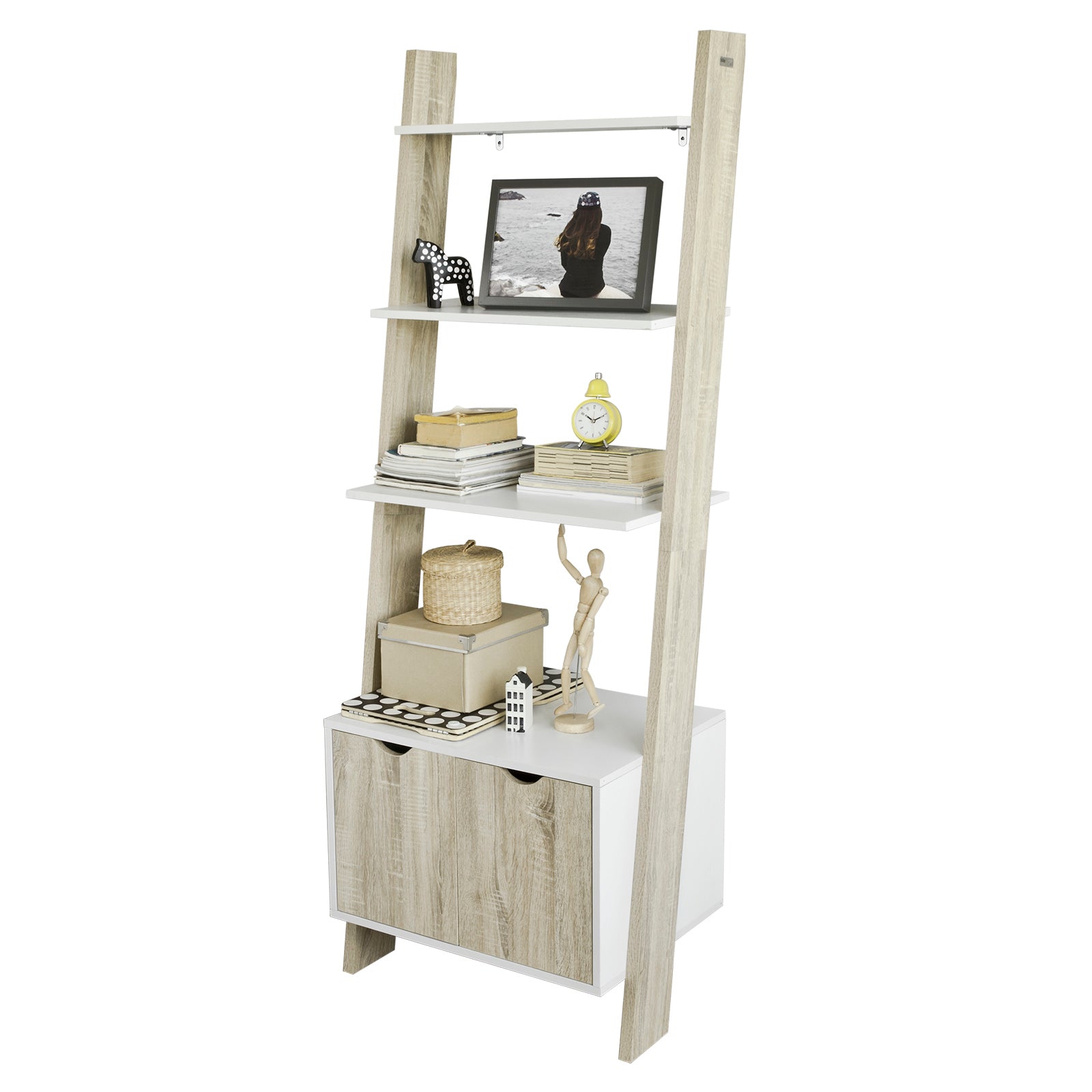 SoBuy FRG110-WN Bibliothèque Étagère de Rangement 4 étagères avec 1 armoire moderne