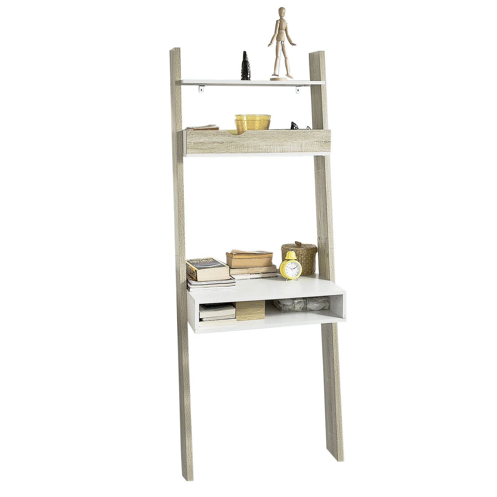 SoBuy FRG111-WN Étagère de Rangement Bibliothèque avec bureau cubique et 2 étagères