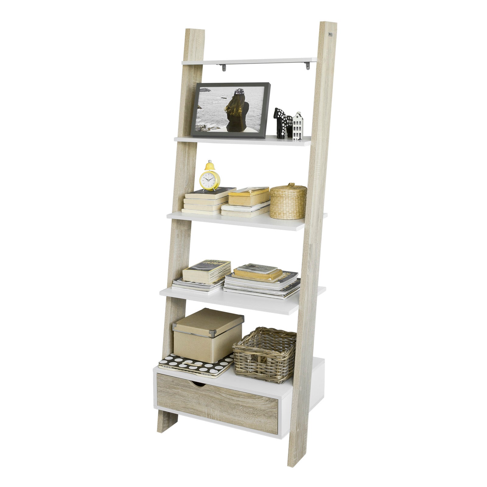 SoBuy FRG112-WN Bibliothèque Étagère de Rangement 5 étagères avec 1 tiroir moderne 