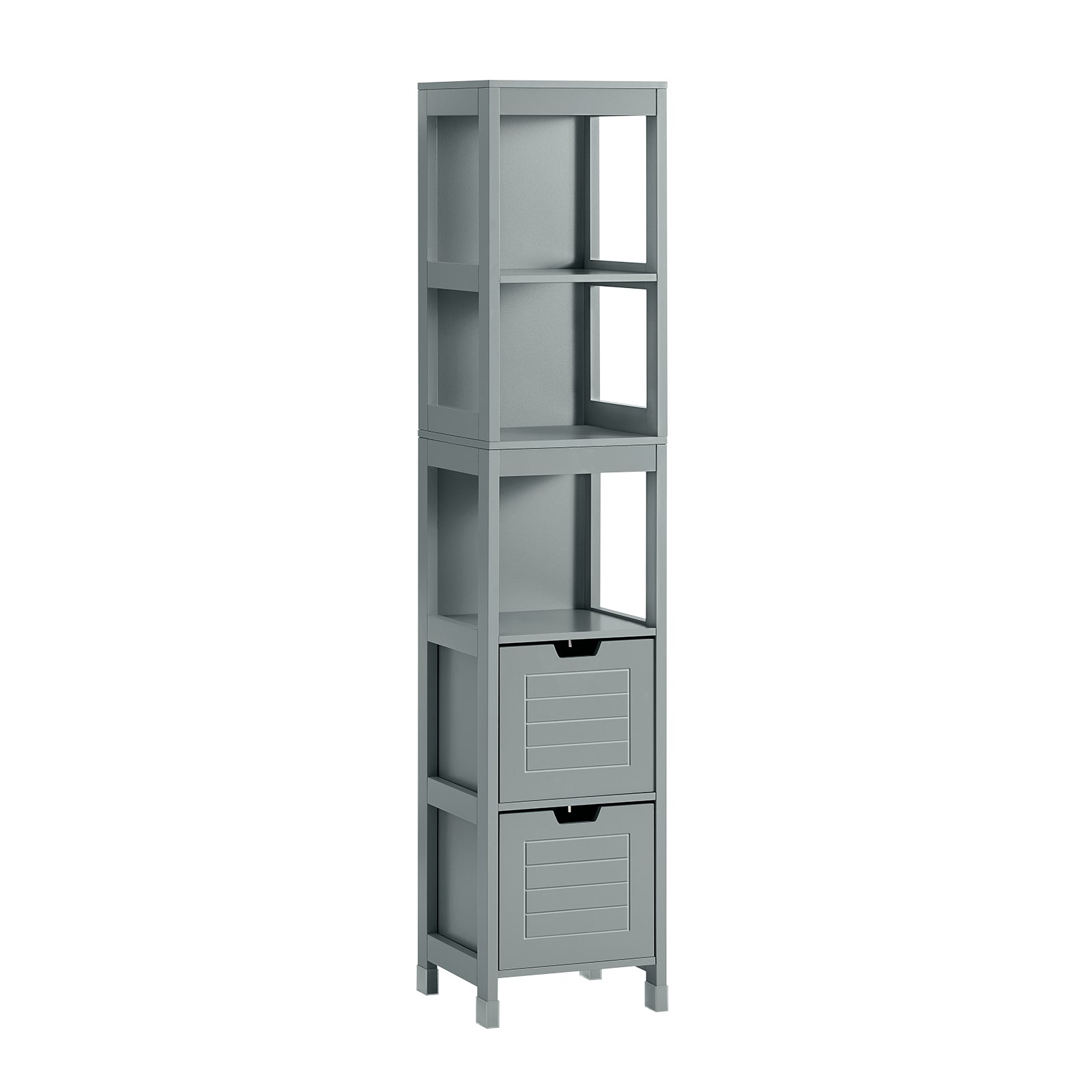 SoBuy FRG126-SG Meuble Colonne Salle de Bain Meuble de Rangement avec 4 Étagères et 2 Tiroirs Modulables Petite Salle de Bain Bois, Anti-Bascule, Gain de Place pour WC et Toilette 30x30x140 