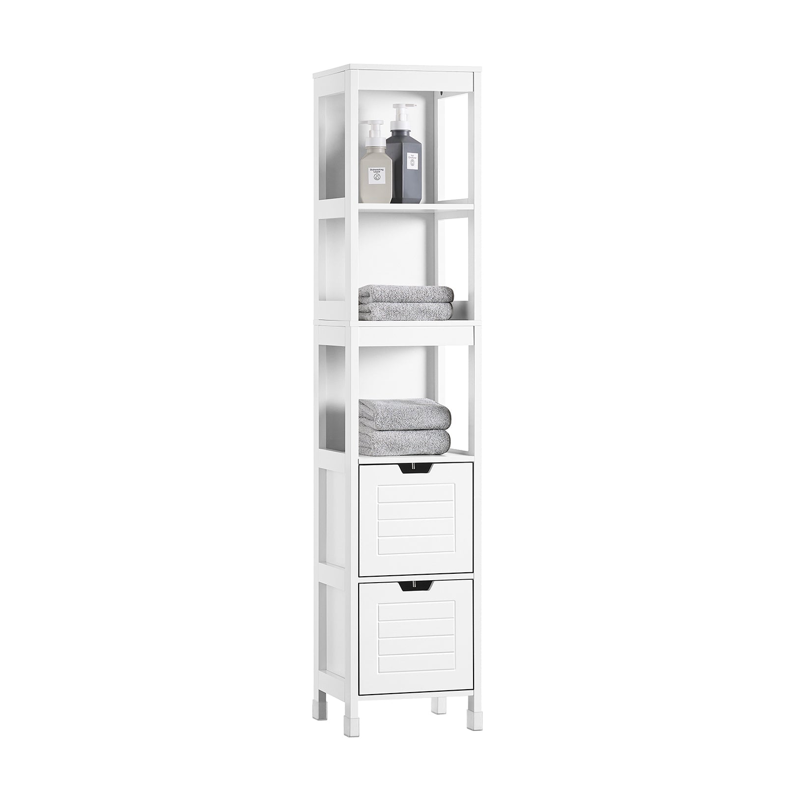 SoBuy FRG126-W Meuble Colonne de Salle de Bain Armoire Toilette Haute avec 4 étagères et 2 carrelages 30x30x144 cm, Blanc 