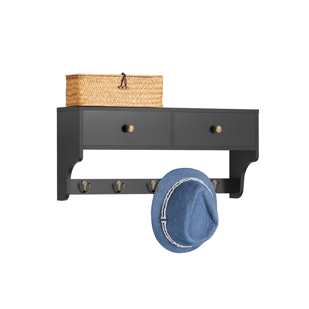 SoBuy FRG178-SCH Porte Manteau Mural, Porte-Manteaux, Etagère Murale, Porte-vetements avec 2 Tiroirs et 5 Crochets