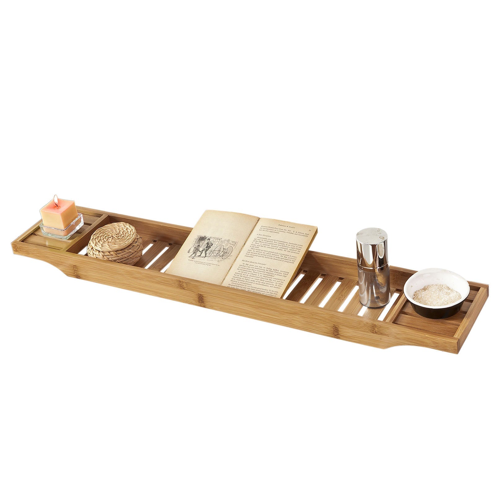 SoBuy FRG212-N Pont de Baignoire en Bambou Porte savon et gel douche Serviteur de Baignoire
