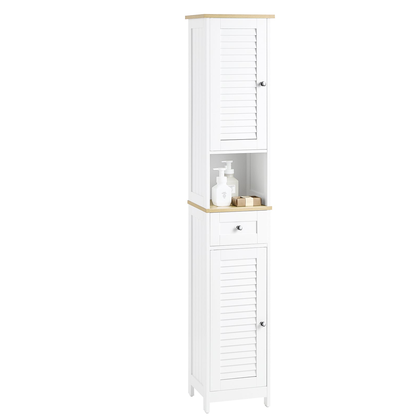 SoBuy FRG236-WN Meuble Colonne de Salle de Bain Armoire Haute Meuble de Rangement avec étagères réglables, 1 Tiroir et 2 Portes