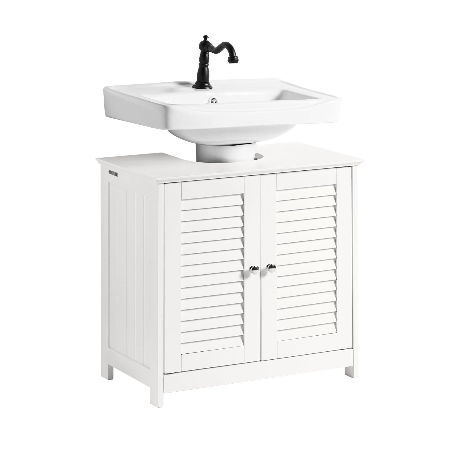 SoBuy FRG237-II-W Meuble sous-Lavabo Meuble de Salle de Bain, Vasque Housse Colonne lavabo, 2 Portes et 2 étages à l'intérieur