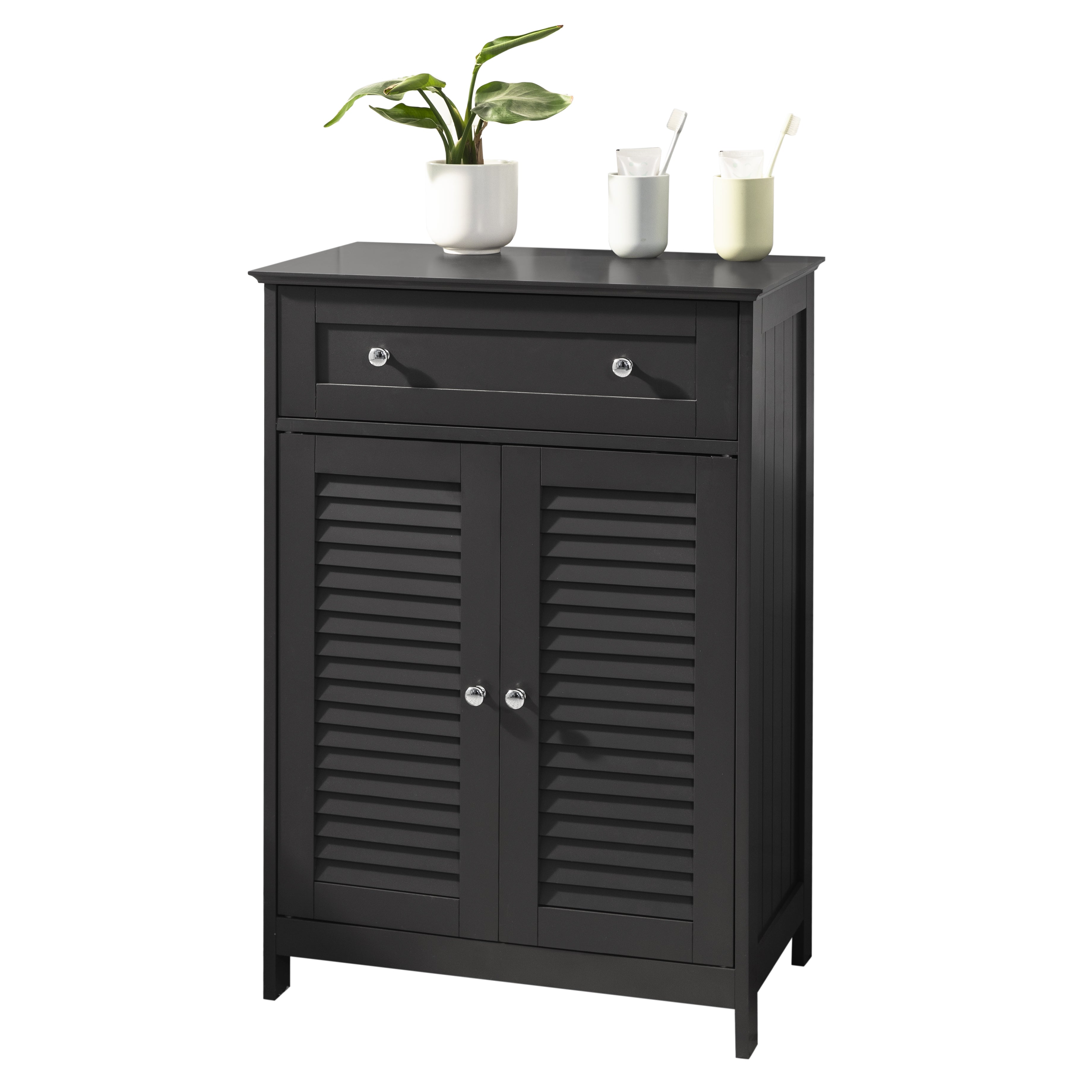 SoBuy FRG238-DG Meuble Bas de Salle de Bain avec Tiroir et Cloison Meuble de Rangement Amovible Buffet Commode