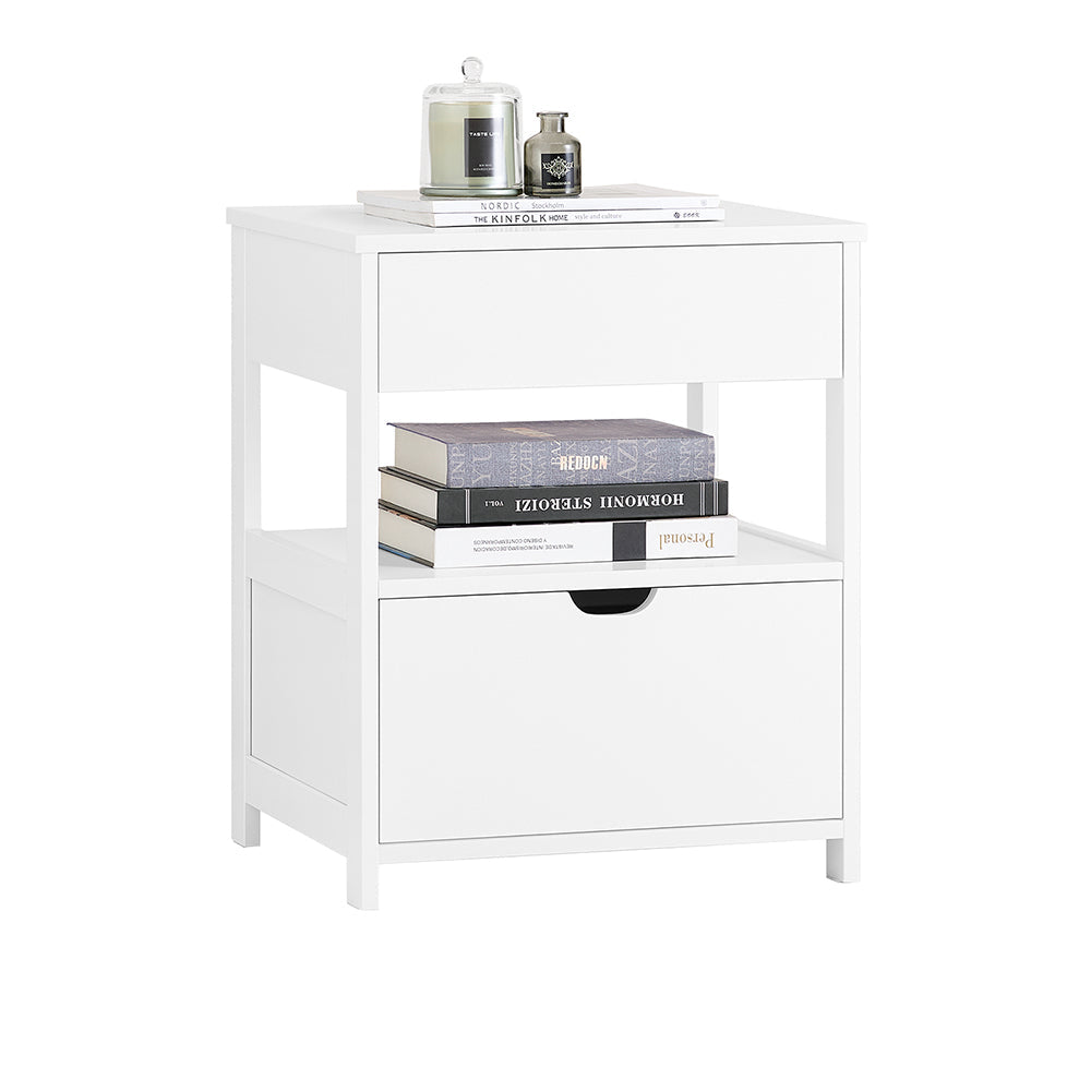 SoBuy FRG258-II-W Table de Chevet, Table de Nuit, Bout de Canapé, Table d'Appoint avec 2 Tiroirs et 1 Étagère de Rangement, Table Basse