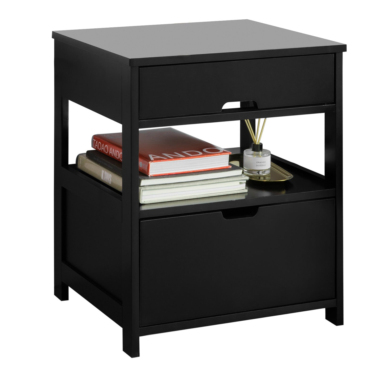 SoBuy FRG258-SCH Table de Chevet Bout de Canapé Table d'Appoint avec 2 dalles et 1 étagère de Rangement