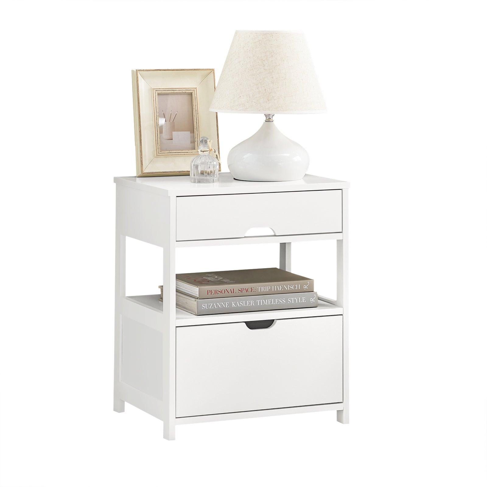 SoBuy FRG258-W Table de Chevet Bout de Canapé avec 2 tiroirs et 1 étagère