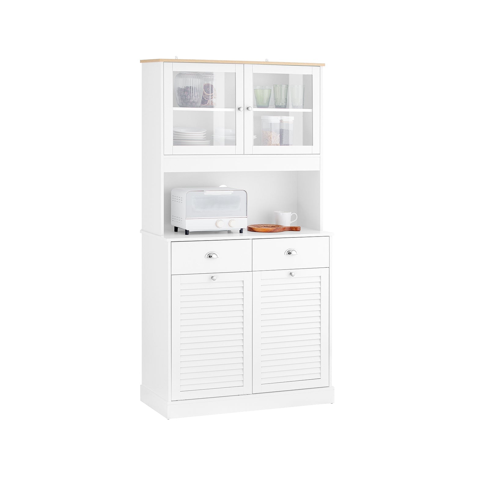 SoBuy FSB101-W Meaty range Buffet Cuisine Moderne 3 Ports et 2 Tiroirs avec Compartiment à Poubelle, Design Élégant - Meuble de Cuisine pour Salle à Manger ou Salon Blanc 92x40x180 cm