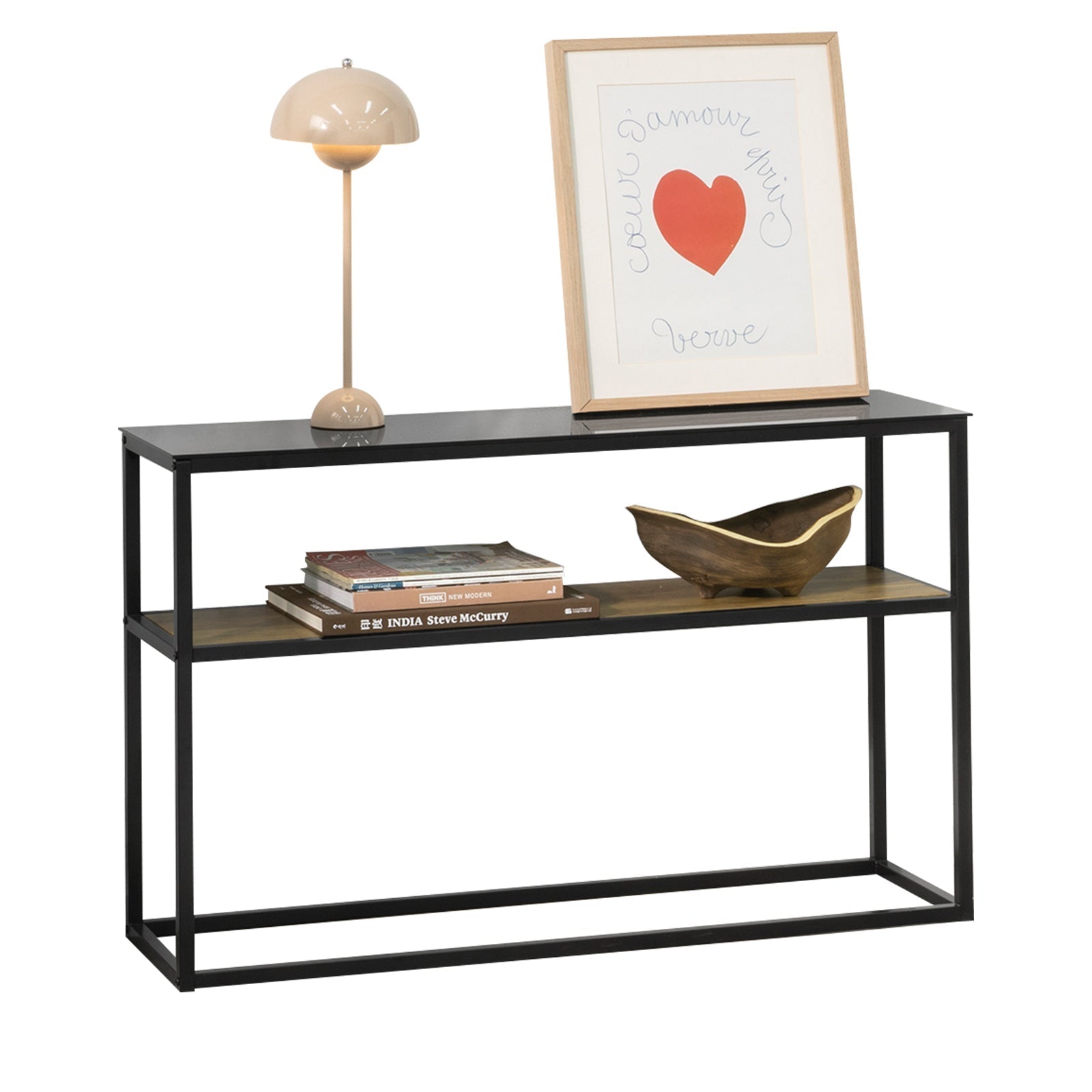 SoBuy FSB43-SCH Table Console avec Surface en Verre Table d'Entrée en Métal Table Buffet Décoratif