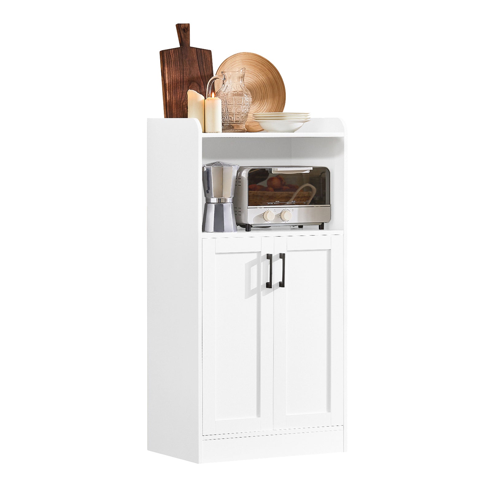 SoBuy FSB47-W Desserte Micro-ondes, Placard 2 ports, 1 Compartiment Ouvert avec Passe-cà¢ble