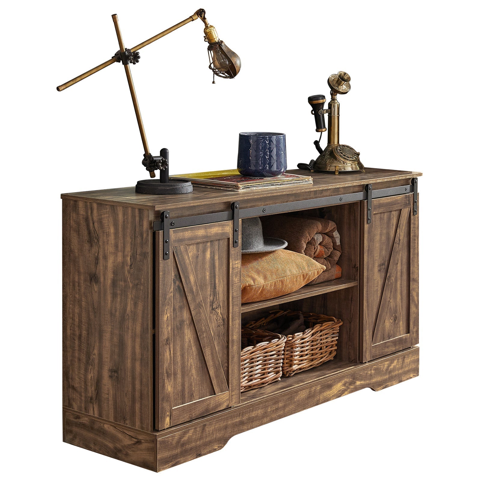 SoBuy FSB60-N Meuble Bas Placard de Rangement avec Porte de Grange Coulissante