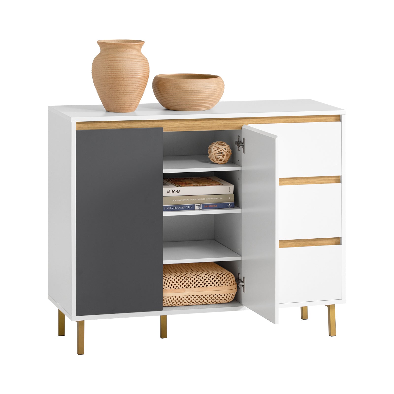 SoBuy FSB69-W Buffet Armoire Multi-Gamme Menu en Pieds avec 2 Ports 3 Tiroirs 