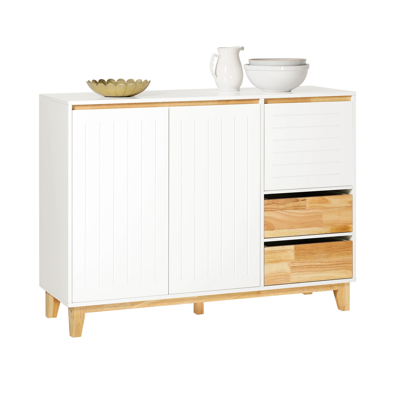 SoBuy FSB75-WN Buffet, Placard, Armoire Multi-Rangement sur Pieds avec 3 Portes et 2 Tiroirs