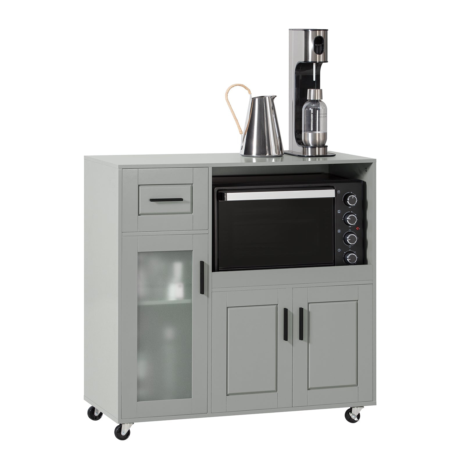 SoBuy FSB78-HG Meuble Micro-Ondes Buffet Commodity roulettes avec 3 Portes, 1 Tiroir, 1 Compartiment