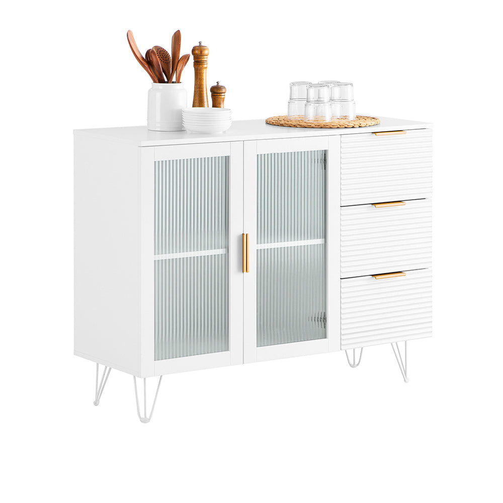 SoBuy FSB86-W Buffet Bas, Commode Armoire de Rangement, Buffet Bahut Placard, 3 Tiroirs et 2 Portes Vitrées