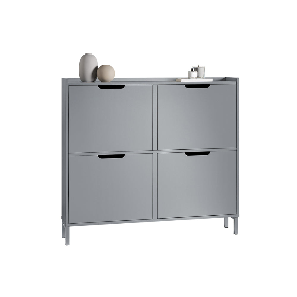 SoBuy FSR100-HG Meuble Chaussure 4 Abattants Meuble à Chaussures d'Entree Armoire à Chaussures Rangement Chaussures Compact Range Chaussures Étroit pour Petite Entrée ou Couloir L100xP19xH91cm, Gris 