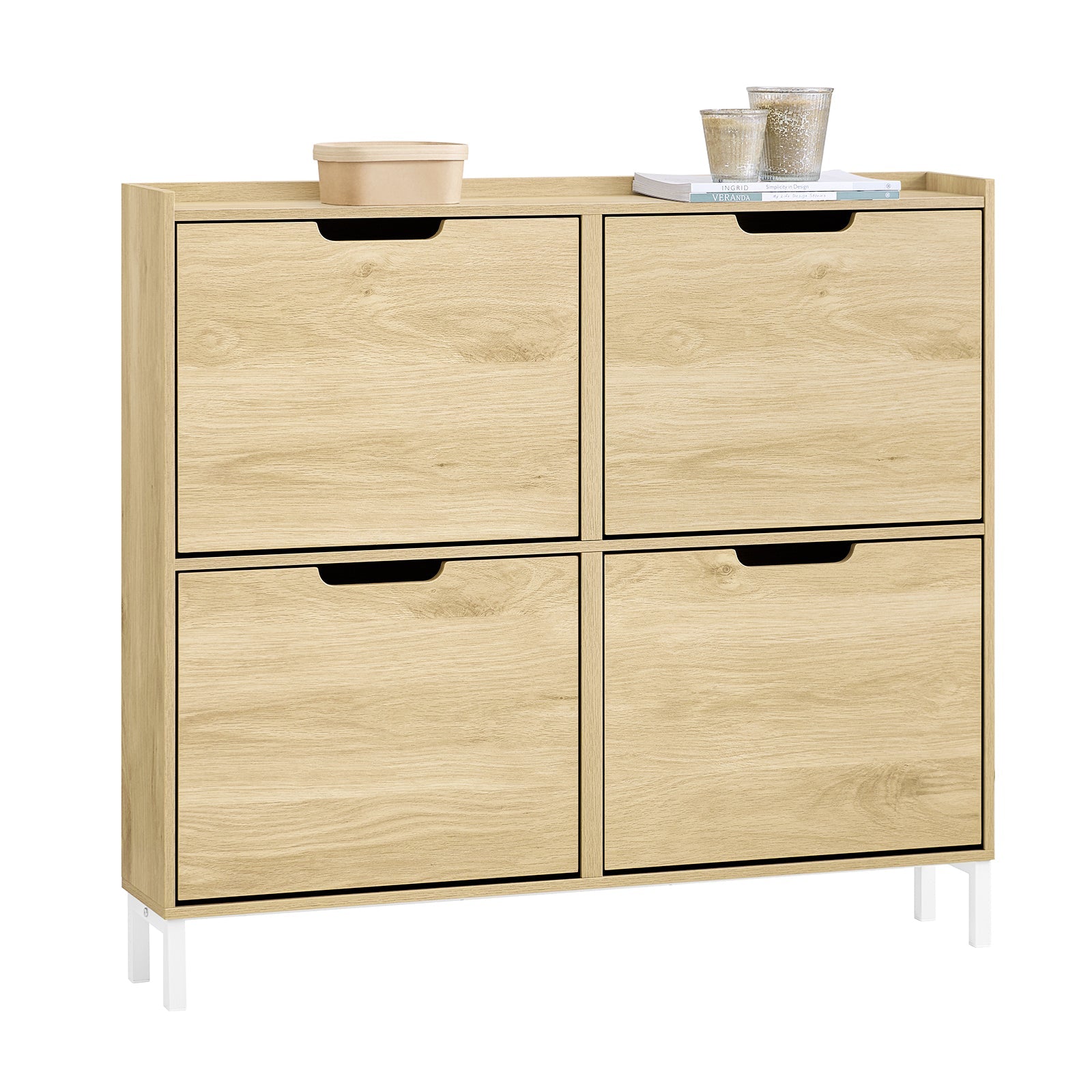 SoBuy FSR100-N Meuble Chaussure 4 Abattants Meuble à Chaussures d'Entree Armoire à Chaussures Rangement Chaussures Compact Range Chaussures Étroit pour Entrée ou Couloir L100xP19xH91cm Naturel 