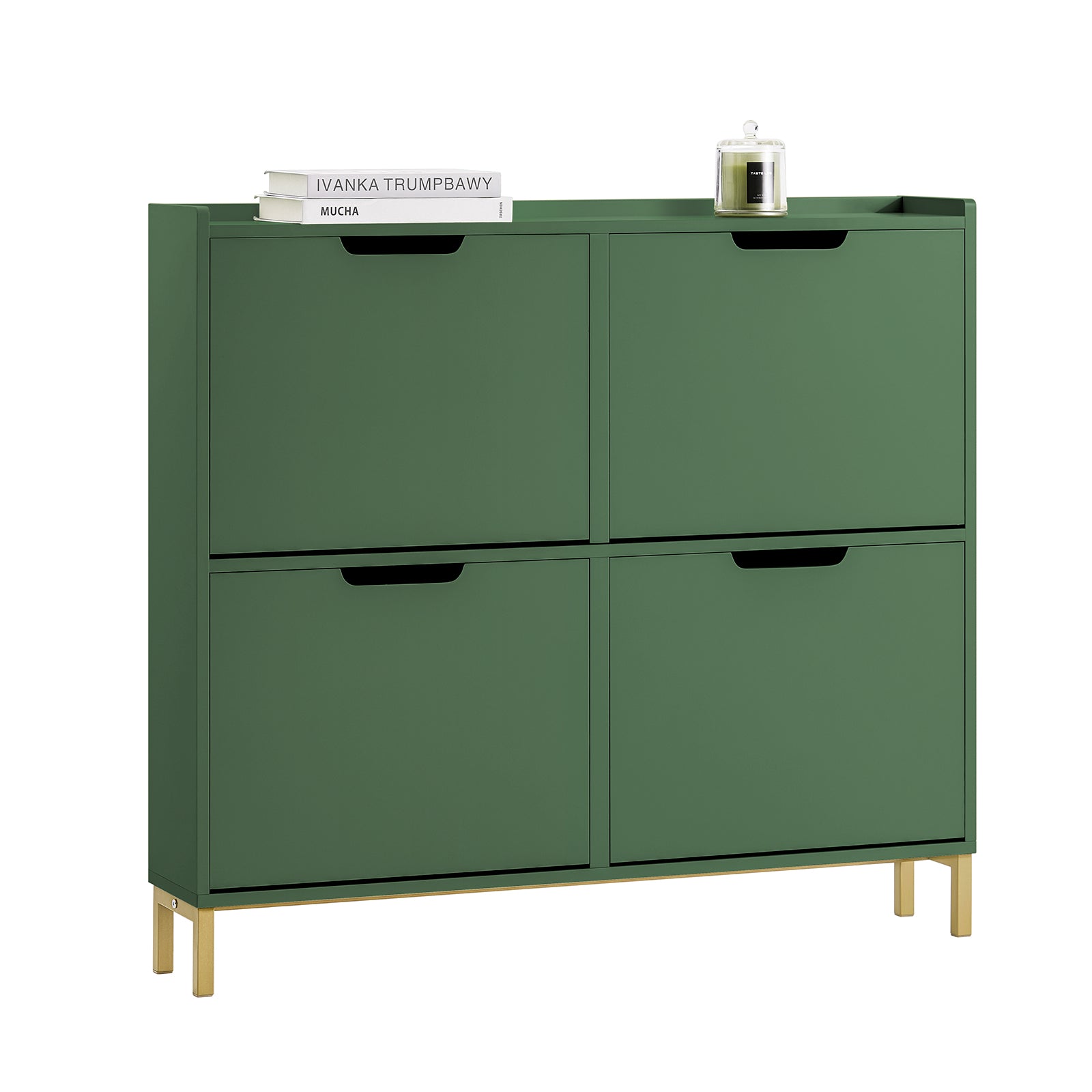 SoBuy FSR100-SY Meuble Chaussure 4 Abattants Meuble à Chaussures d'Entree Armoire à Chaussures Rangement Chaussures Compact Range Chaussures Étroit pour Petite Entrée ou Couloir L100xP19xH91cm Vert 