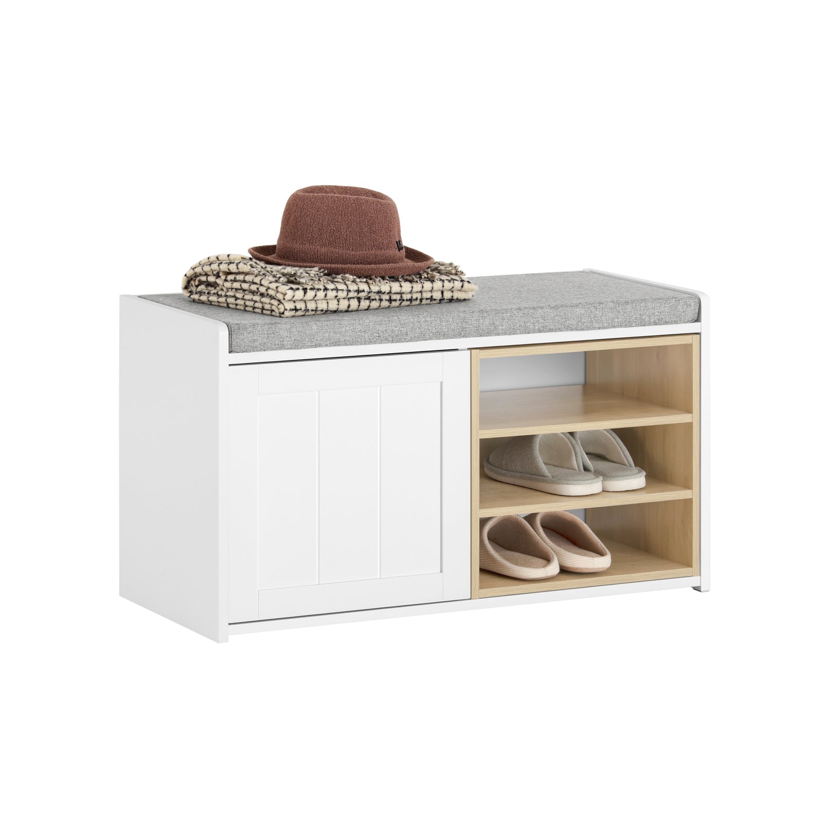 SoBuy FSR109-WN Banc à Chaussures Meuble Chaussures Commode à Chaussures Coussin Rembourré et Etagère Amovible