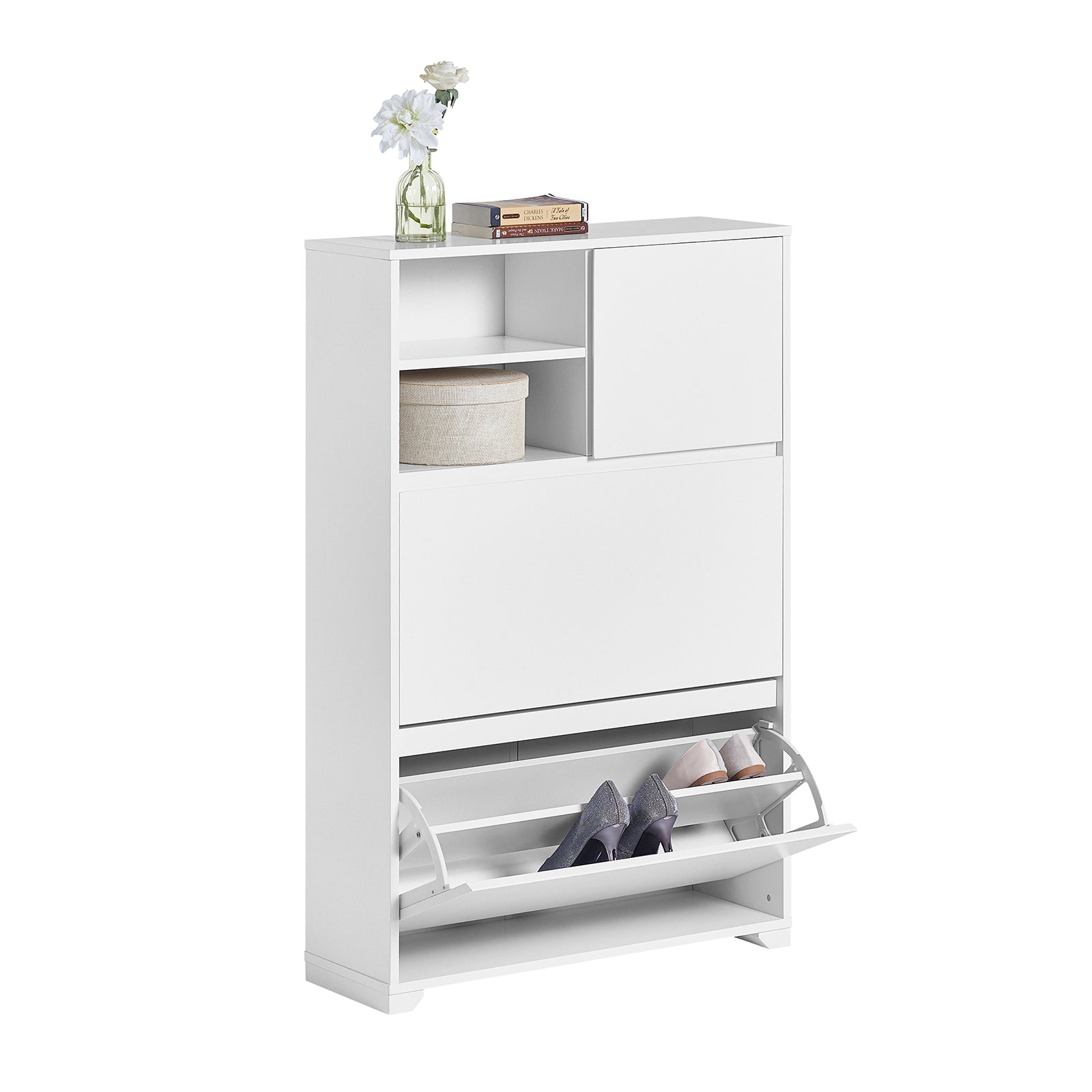 SoBuy FSR111-W, 2 Abattants, 2 Compartiments et 1