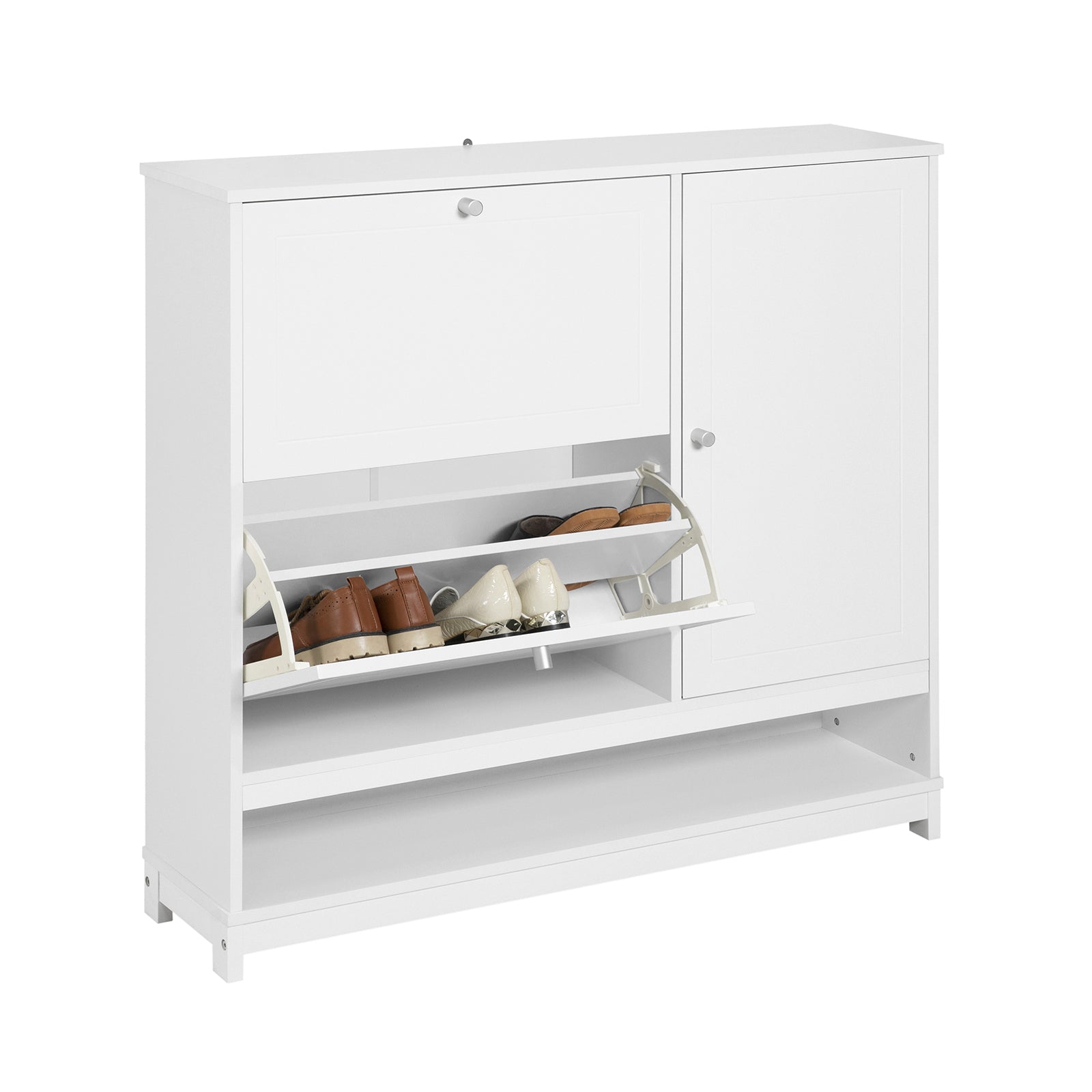 SoBuy FSR114-W Armoire à Chaussures Commode à Chaussures avec 2 abattants, 1 Porte et 1 Compartiment Ouvert