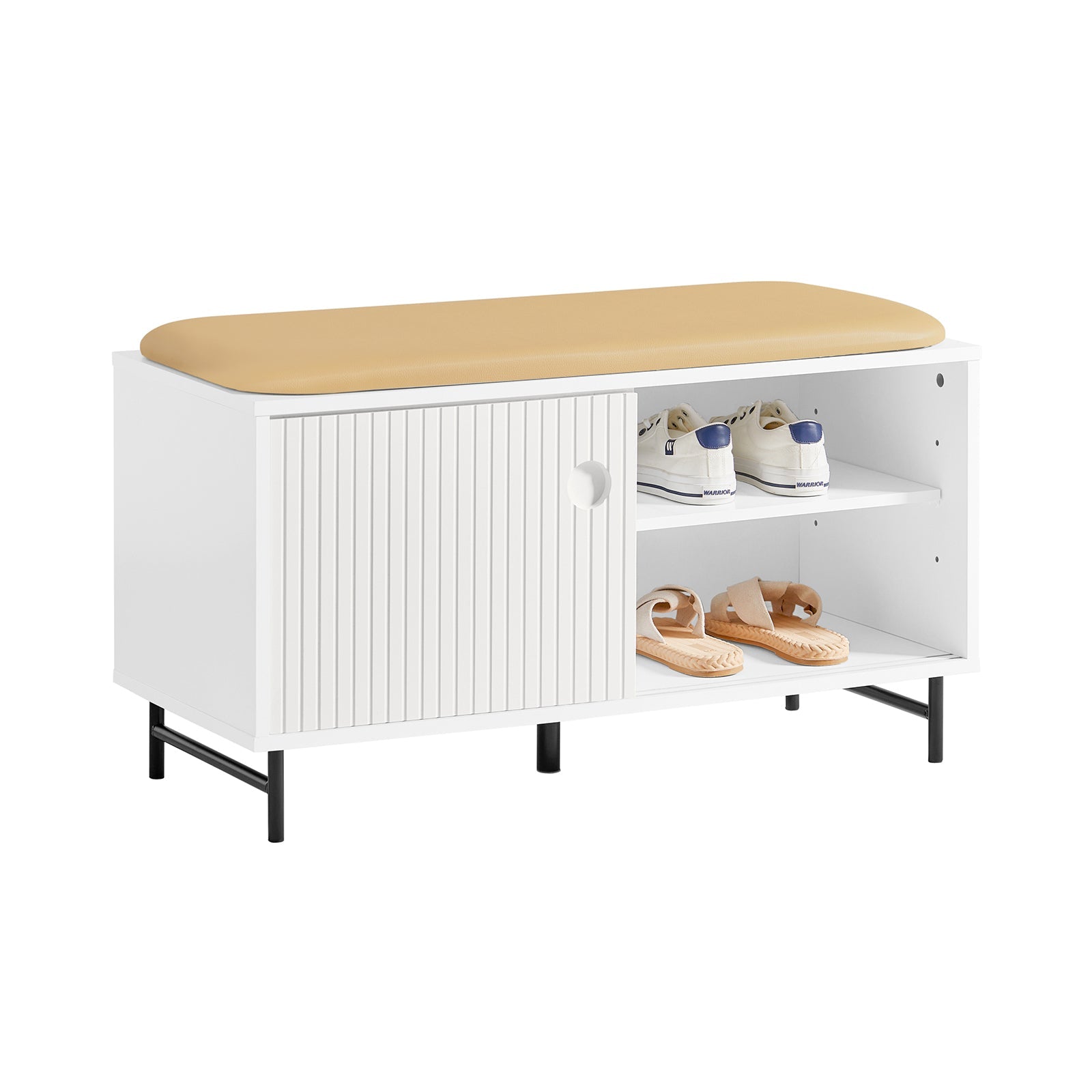 SoBuy FSR116-W Banc à Chaussures, Meuble Entrée sur Pieds avec Assise Coussin Rembourré, Meuble à Chaussures