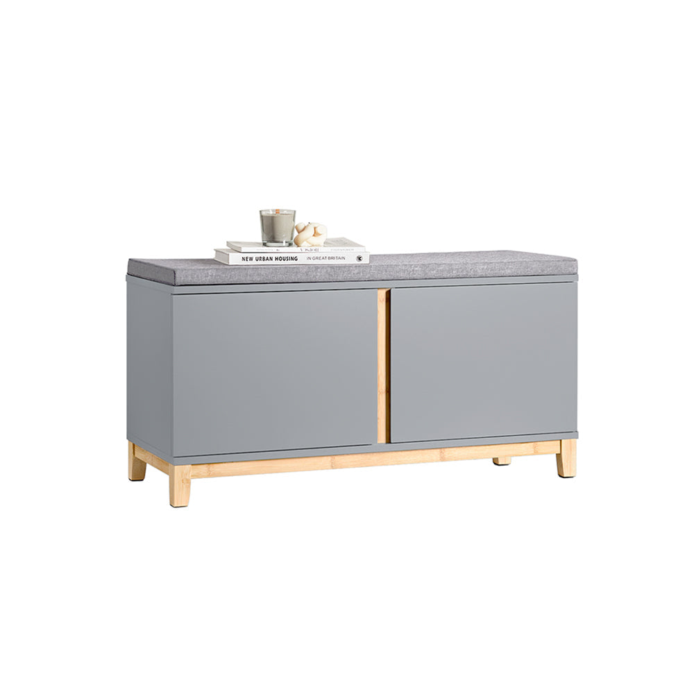 SoBuy FSR117-HG Banc à Chaussures Banc de Rangement Meuble à Chaussures d'Entrée avec Siège Rembourré et 2 Portes