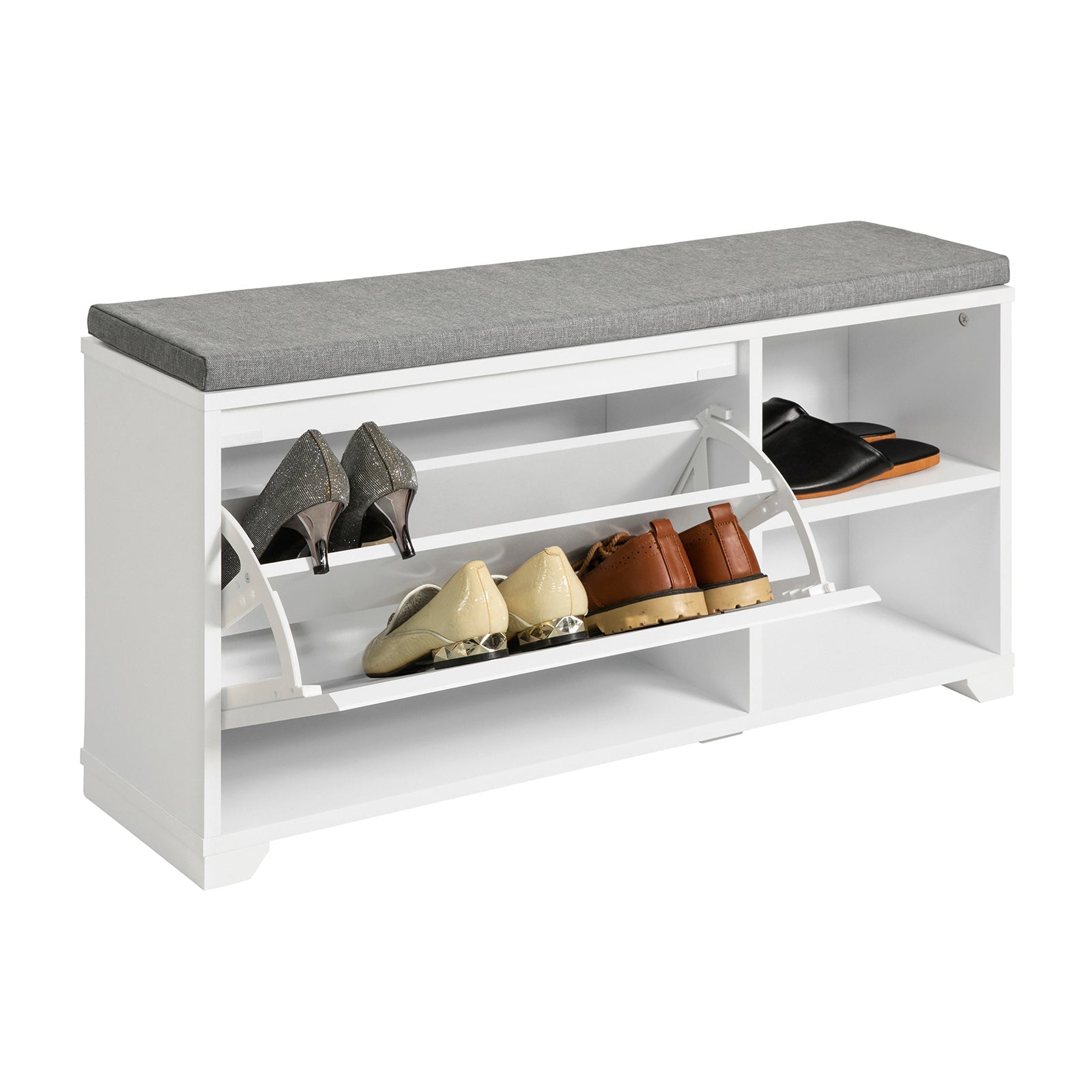 SoBuy FSR119-W Banc à Chaussures Meuble d'Entrée Meuble à Chaussures avec Cousin Rembourré, 1 abattant et 2 Compartiments Ouverts