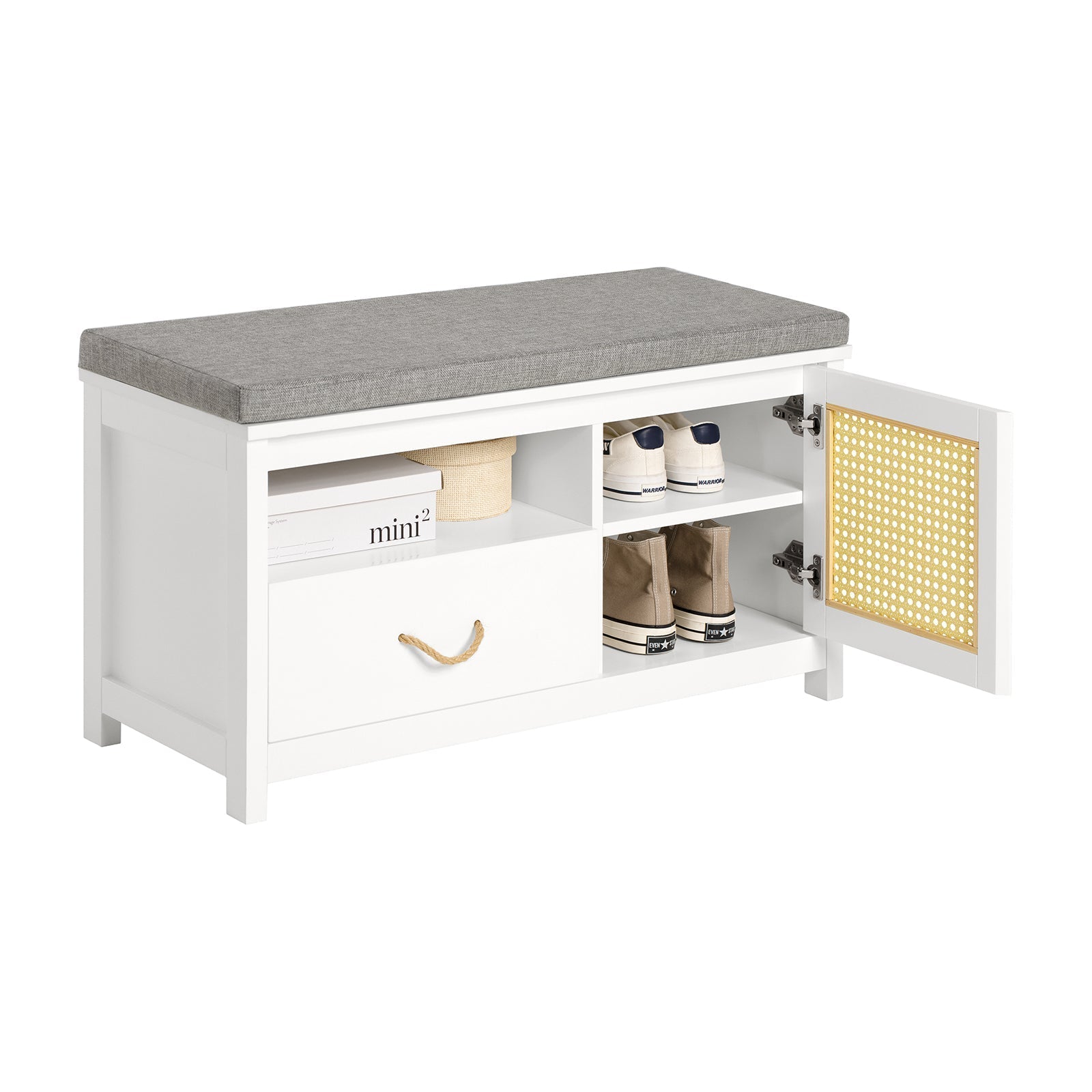 SoBuy FSR126-W Banc de Rangement, Banc à Chaussures, Meuble d'Entrée avec Coussin Rembourré