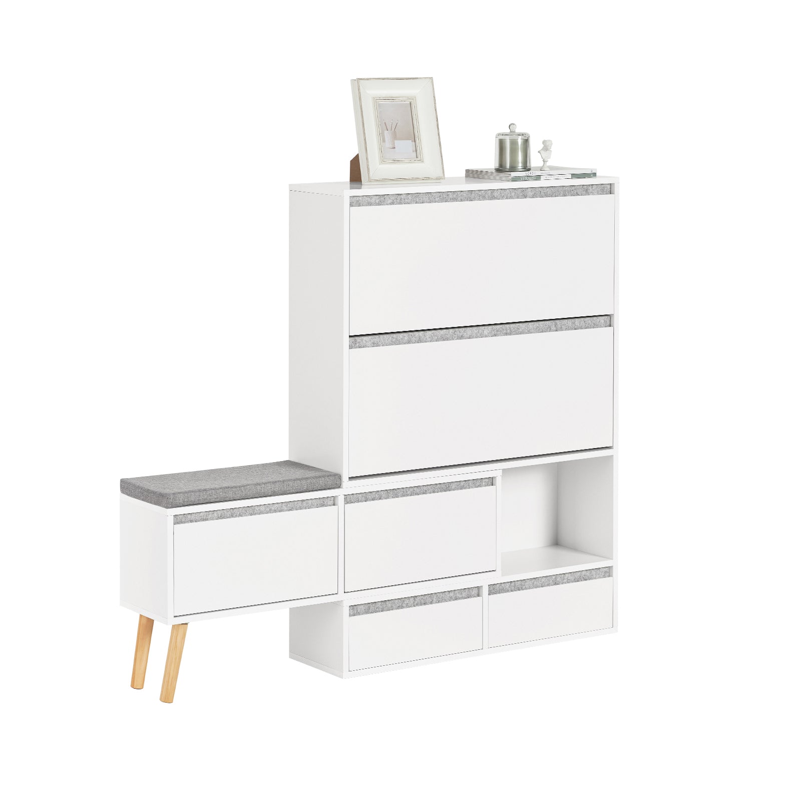 SoBuy FSR134-W Meubly à Chaussures, Armoire à Chaussures avec 1 Banc de Rangement Amovible sur Pieds