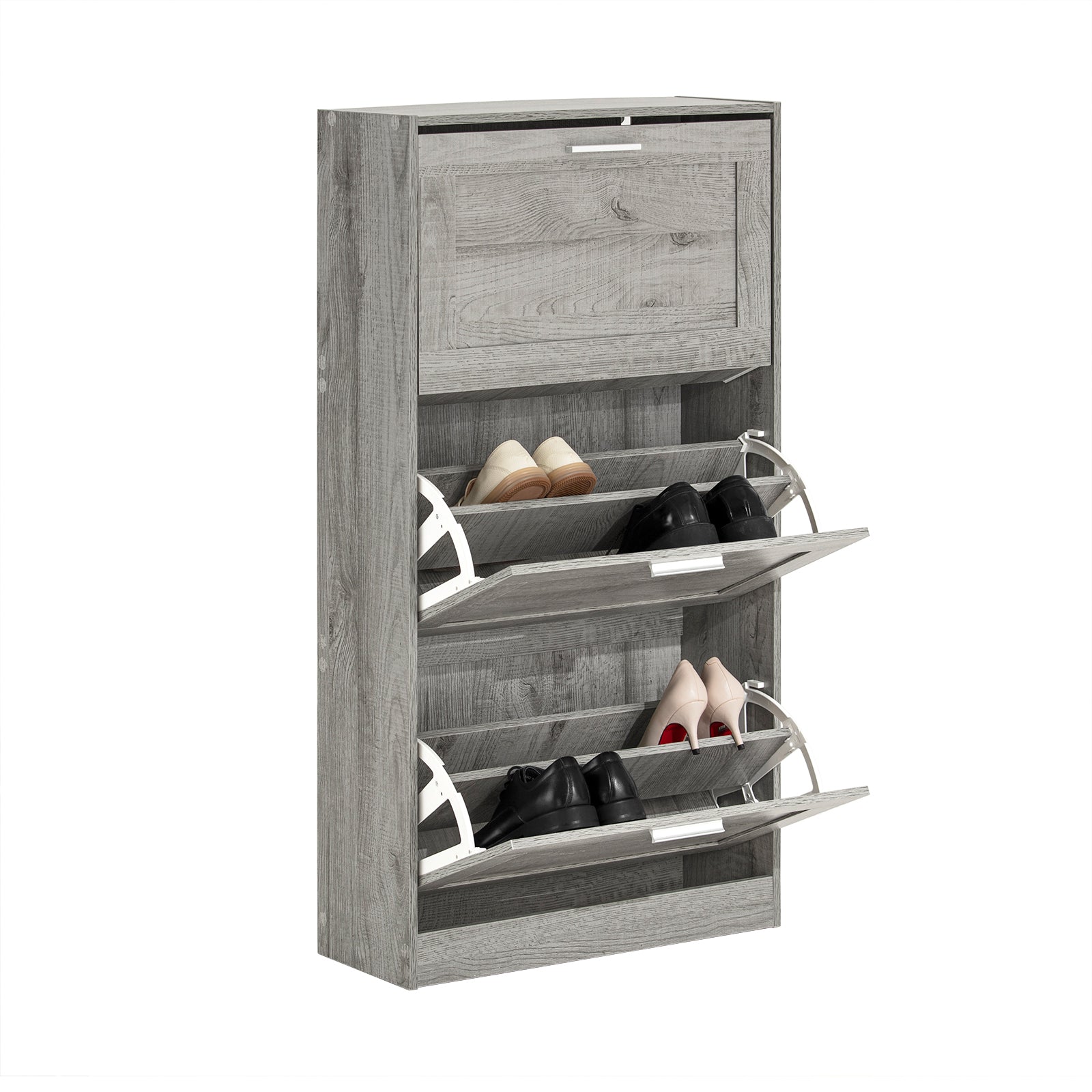 SoBuy FSR137-L-HG Meuble à Chaussures Armoire à Chaussures Commode à Chaussures Meuble d'entrée avec 3 Abattants pour Entrée Couloir