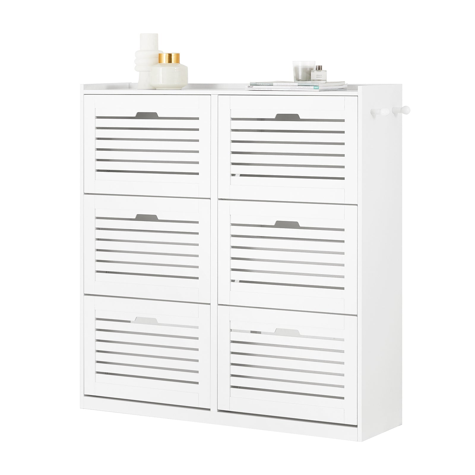 SoBuy FSR145-W Meuble à Chaussures à 6 Abattants à Chaussures, Armoire à Chaussures Coffret rangement avec 2 Crochets