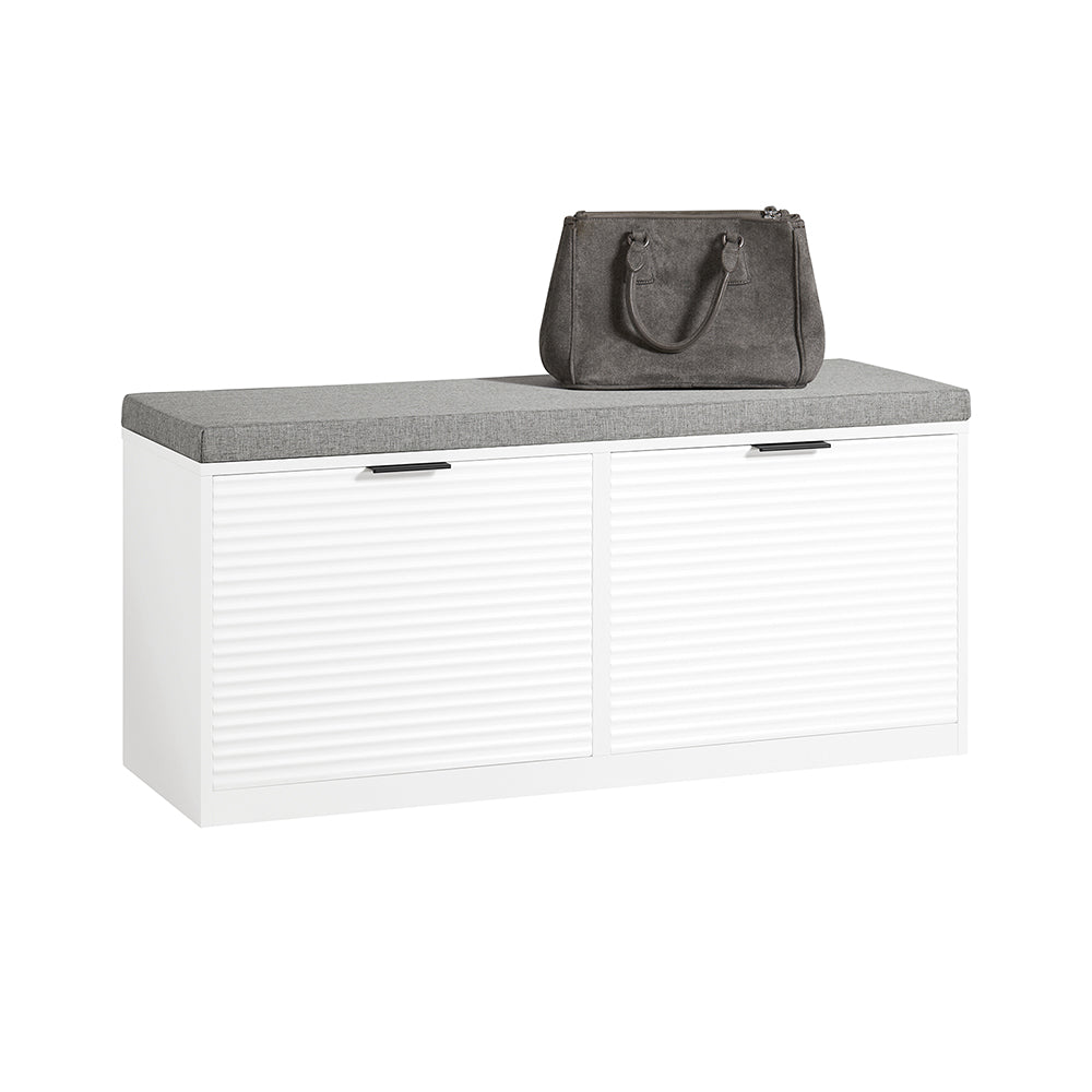 SoBuy FSR147-W Banc à Chaussures Banc d'Entrée Banc de Couloir Armoire à Chaussures avec 2 Abattants avec Coussin Rembourré