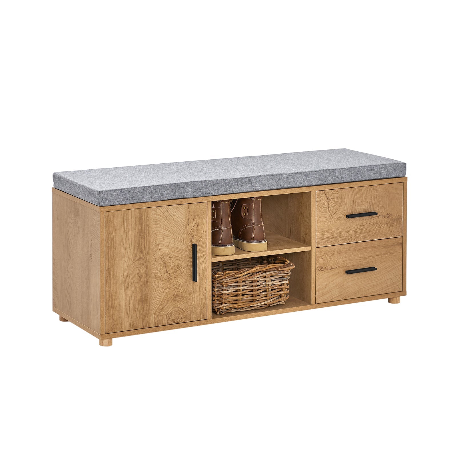 SoBuy FSR148-N Banc de Rangement à Chaussure, Banc à Chaussures avec Coussin rembourré, 2 Compartiments, 1 Porte et 2 tiroirs