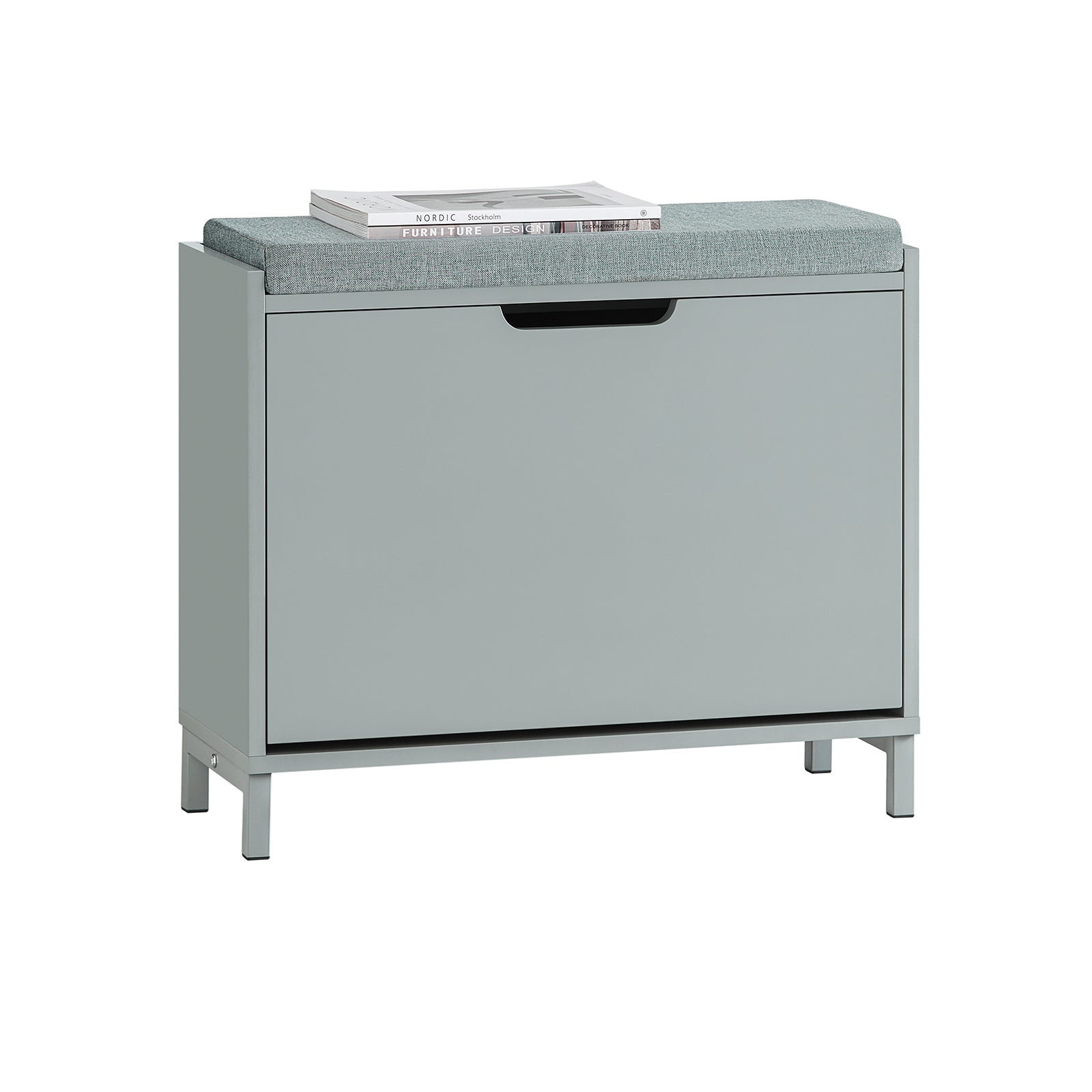 SoBuy FSR151-K-HG Banc Chaussures, Armoire et Chaussures, Meuble d'entrée, Coffre Avec 1 Abattants et 1 Cousin, L60xP24xH52 cm