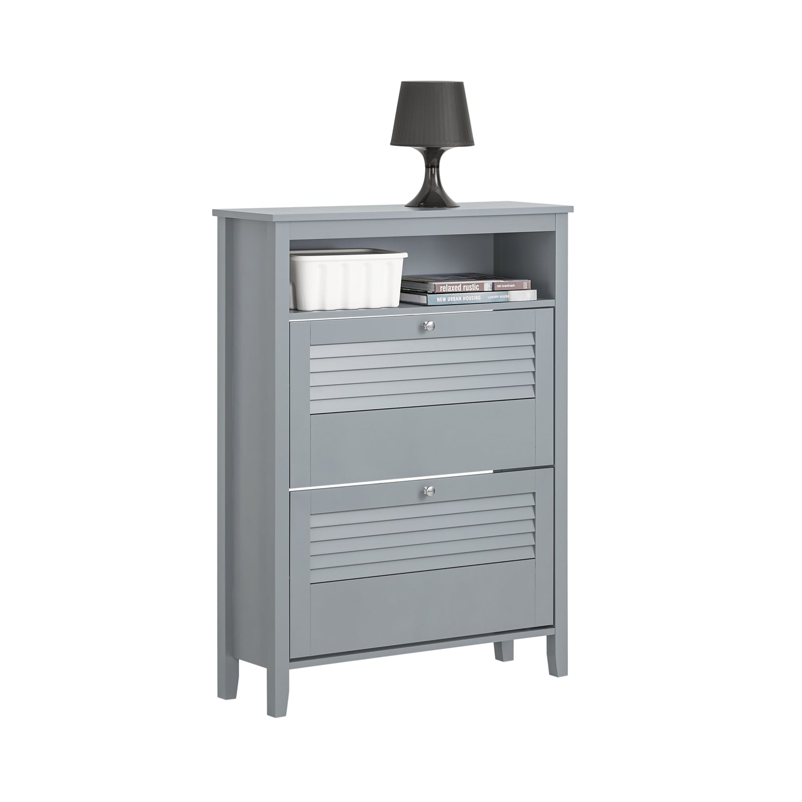 SoBuy FSR152-HG Armoire à Chaussures Commode à Chaussures 2 Abattants Mesure du Rangement à Chaussures