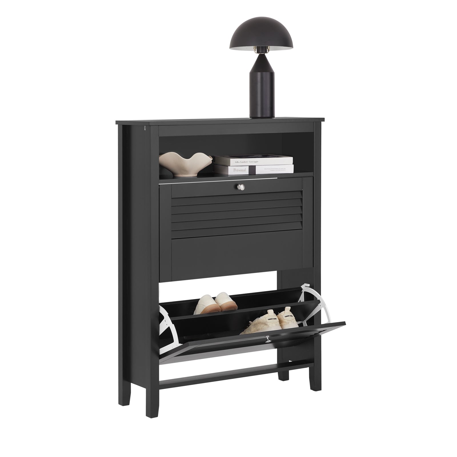 SoBuy FSR152-SCH Armoire à Chaussures, Commode à Chaussures avec 2 Abattants à Chaussures, Meuble d'Entrée, Rangement pour Chaussures