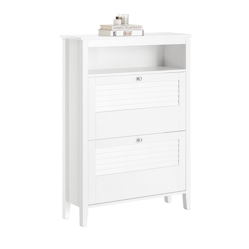 SoBuy FSR152-W Armoire à Chaussures Commode à Chaussures 2 Abattants Mesure du Rangement à Chaussures 