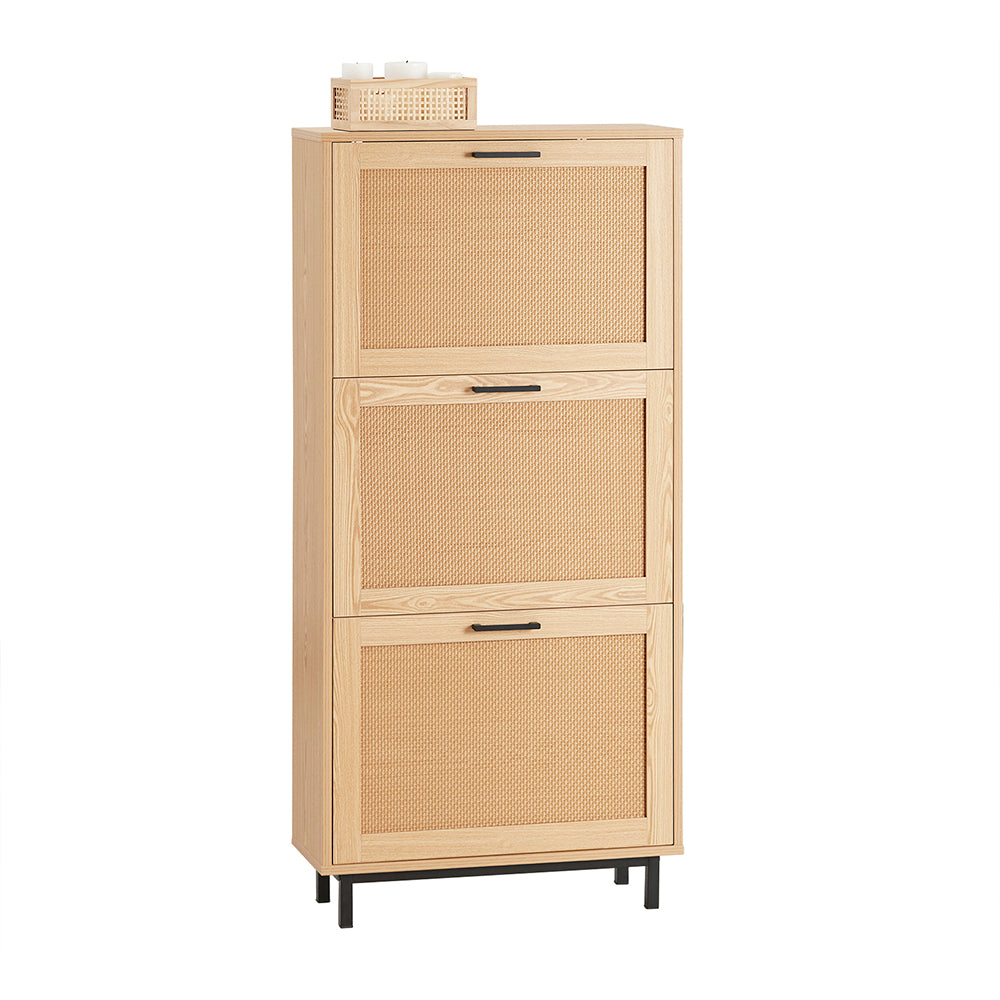 SoBuy FSR155-N Armoire à Chaussures, Commode à Chaussures avec 3 Abattants Effet Cannage Rotin