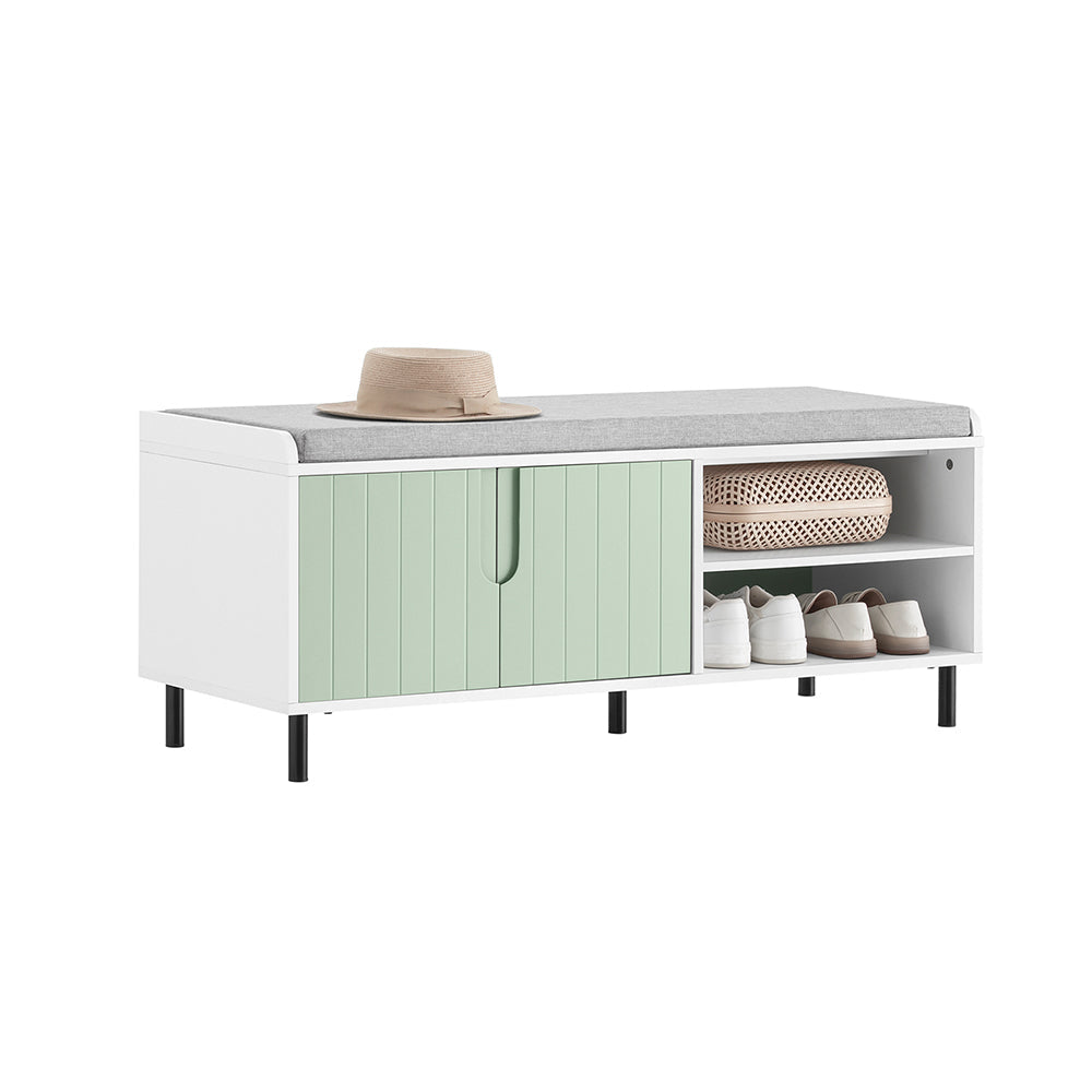 SoBuy FSR158-GR Banc de Rangement, Banc à Chaussures, Meuble Chaussures, Meuble Bas Entrée sur Pieds en mertal avec coussin rembourré