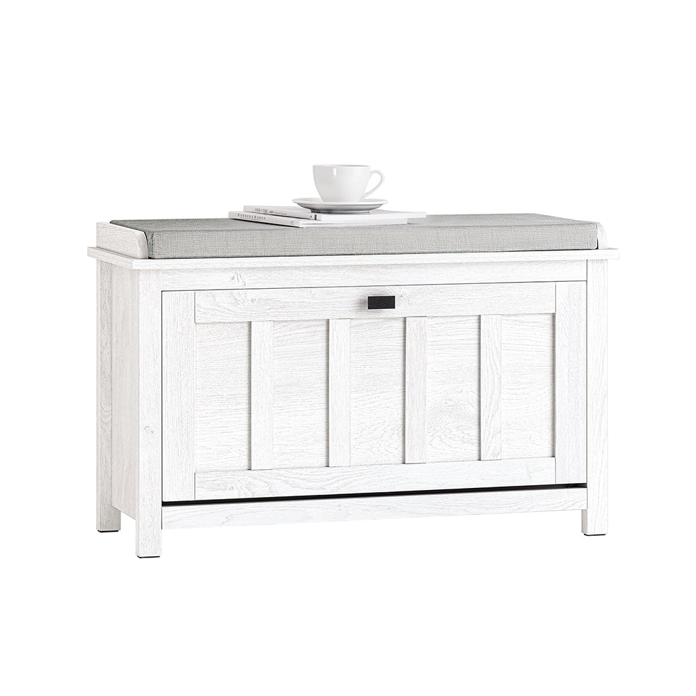 SoBuy FSR161-W Banc à Chaussures avec Coussin Rembourrée 1 Abattant, Banc de Rangement