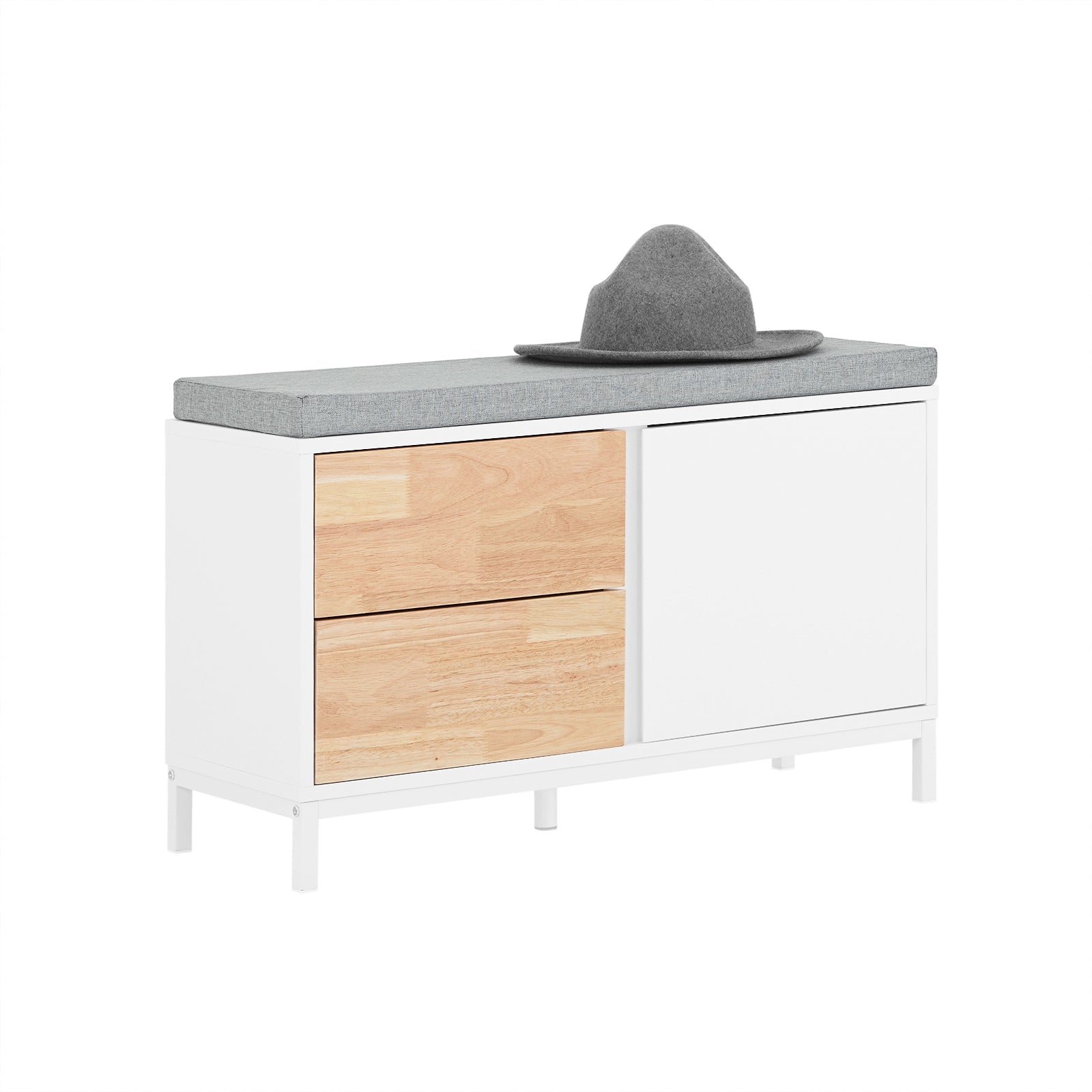 SoBuy FSR167-WN Banc à Chaussures, Banc de Rangement avec Cousin rembourré, Meuble Bas Entrée sur Pieds avec 1 Porte et 2 Tiroirs