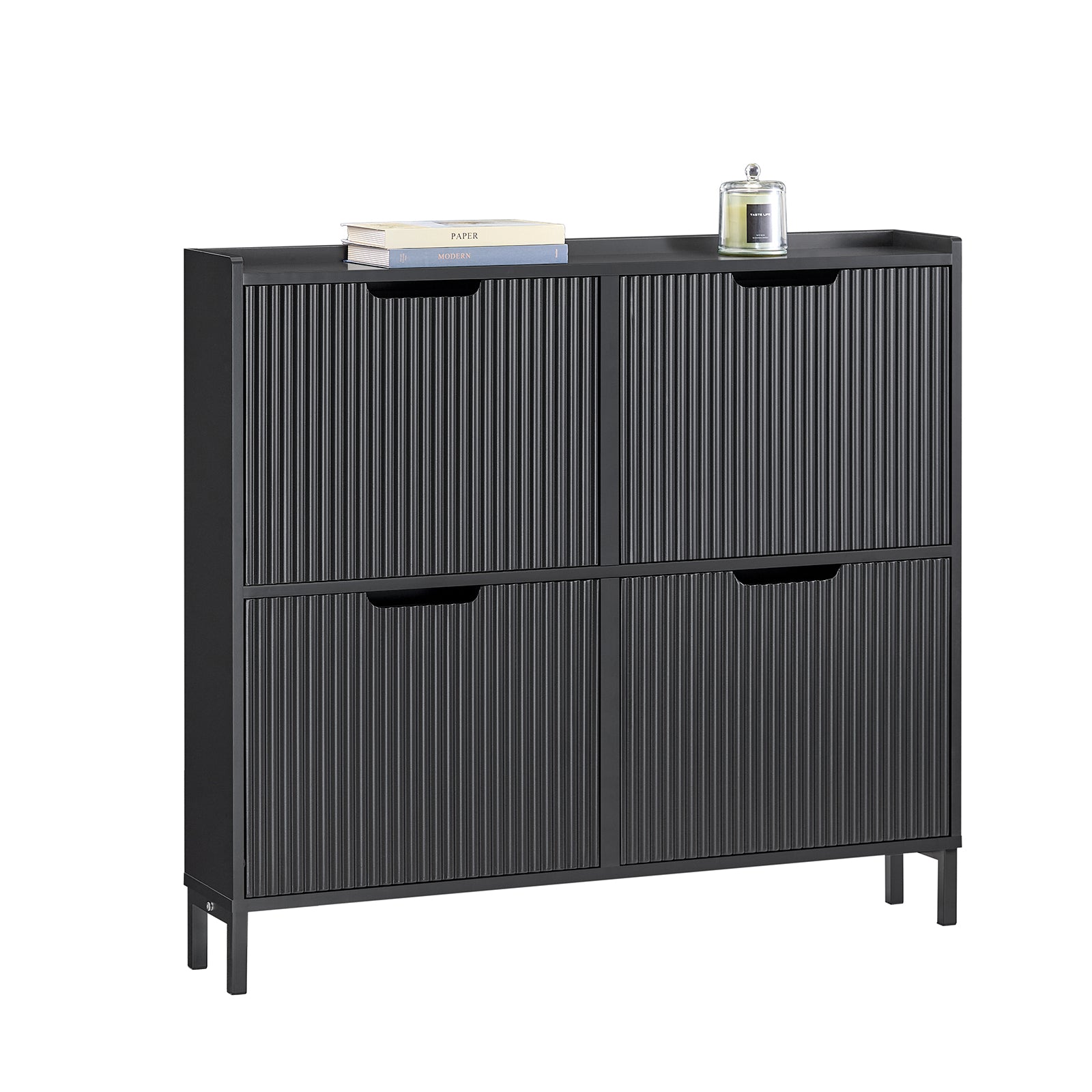 SoBuy FSR177-L-SCH Meuble Chaussures d'Entree Avec 4 Abattants, Armoire Chaussures Moderne, Rangement Chaussures Compact, Range Chaussures Etroit pour Petite Entrée ou Couloir 100x19x91cm Noir 